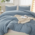 Litanika Comforters Grayish Blue Oversized Queen Size, 3 Pieces Lightweight Solid Bedding Comforter Set, All Season Fluffy Bed S