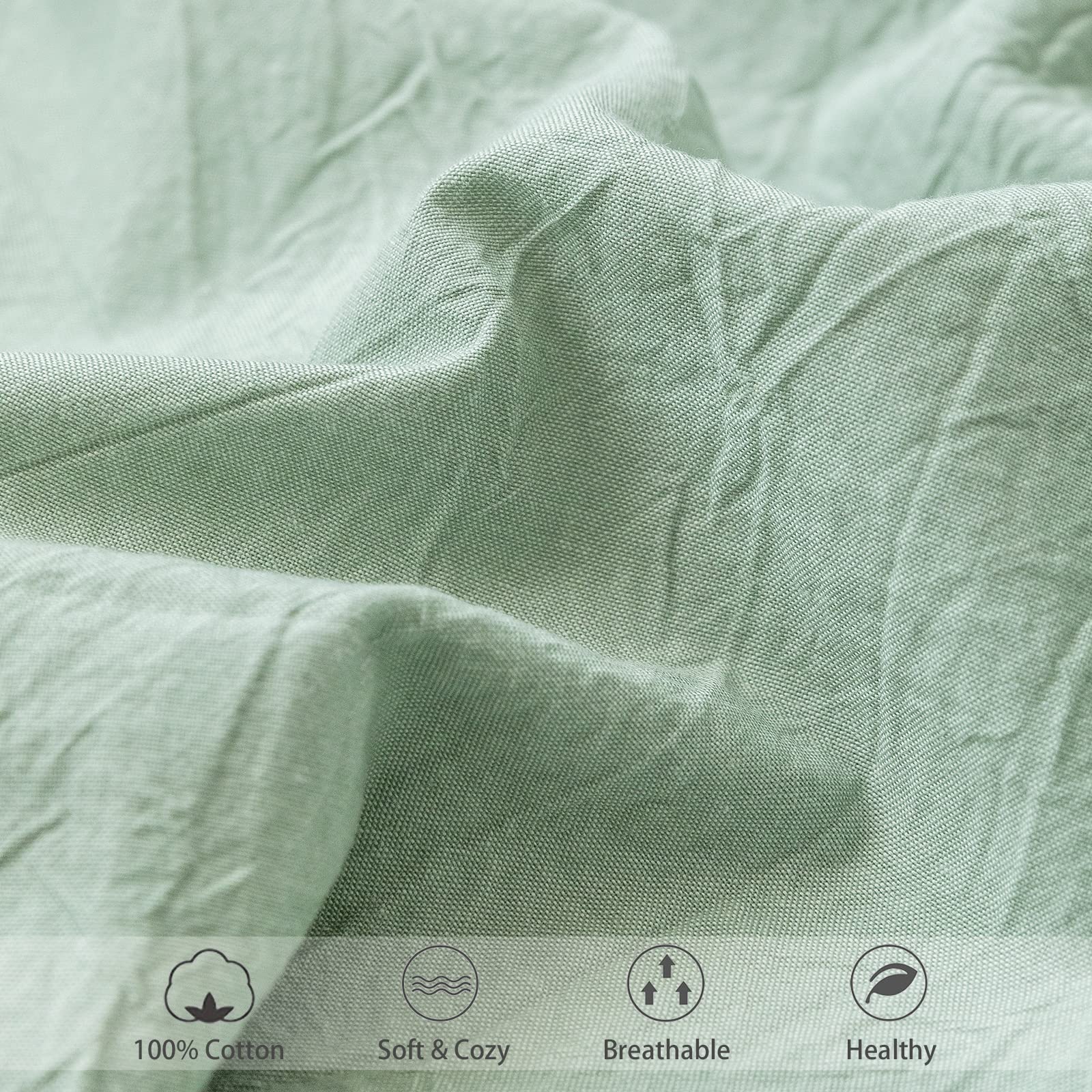Moomee Fitted Bottom Sheet Only 100% Washed Cotton Linen Like Textured Breathable Durable Soft Comfy Deep Pocket Fits Mattress U