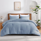 Andency Grayish Blue Comforter Set Queen Size, 3 Pieces Solid Boho Lightweight Bedding Comforter Set, All Season Soft Bed Comforter Set For Kids Teens Adults (90X90In Comforter)