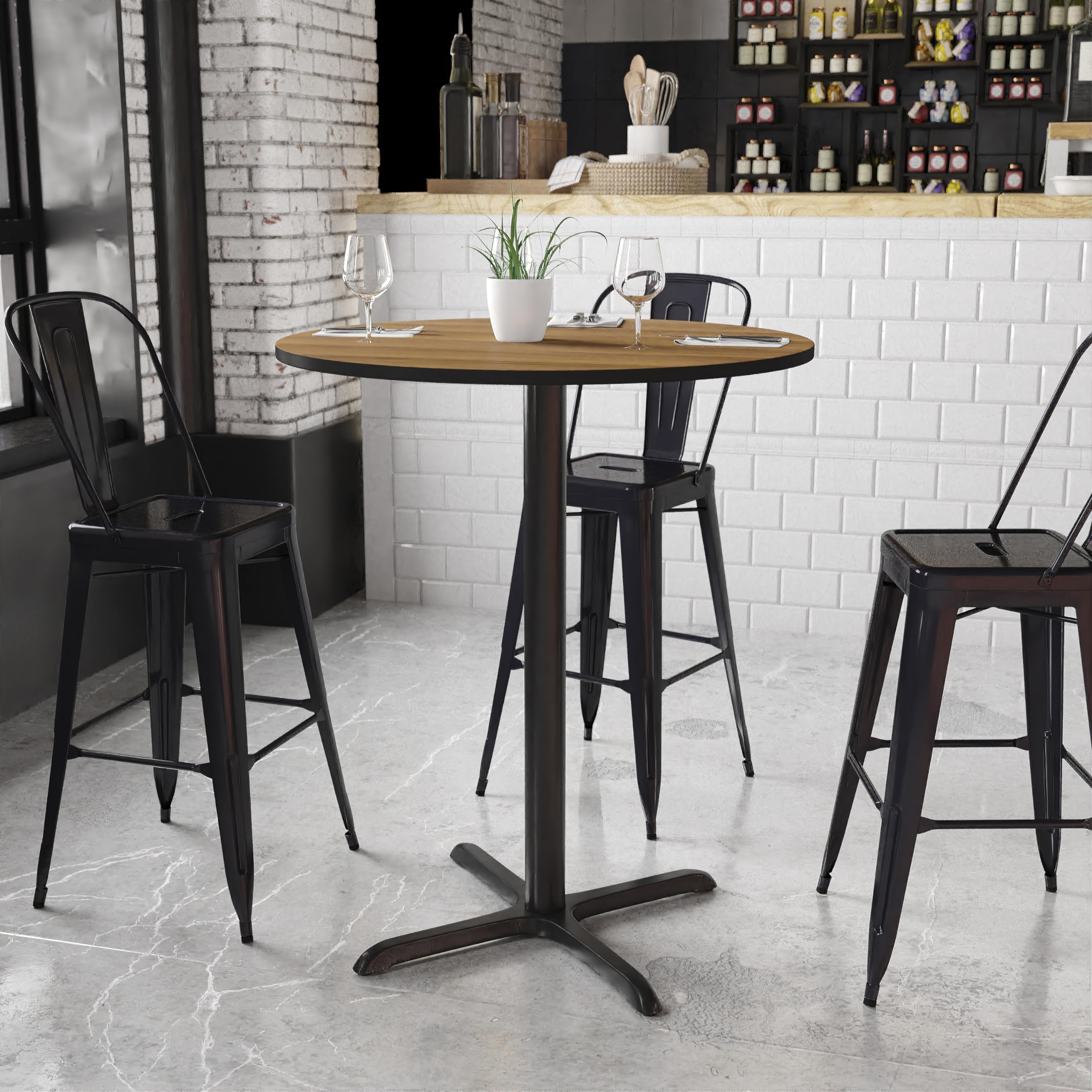 Flash Furniture 36'' Round Walnut Laminate Table Top With 30'' X 30'' Bar Height Table Base