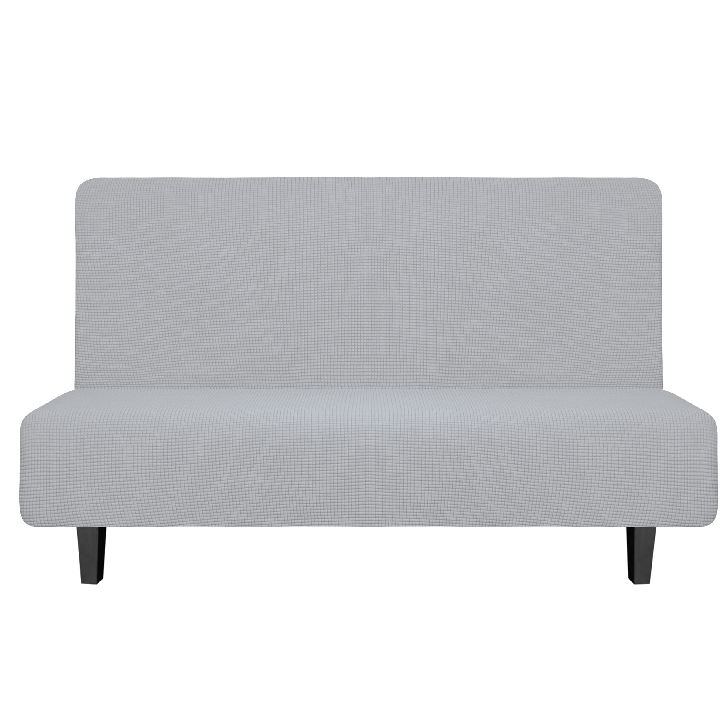Easy-Going Stretch Futon Sofa Slipcover Armless Sofa Bed Cover Furniture Protector Without Armrests With Elastic Bottom For Kids,Soft Jacquard Fabric Small Checks(Medium Futon,Silver Gray