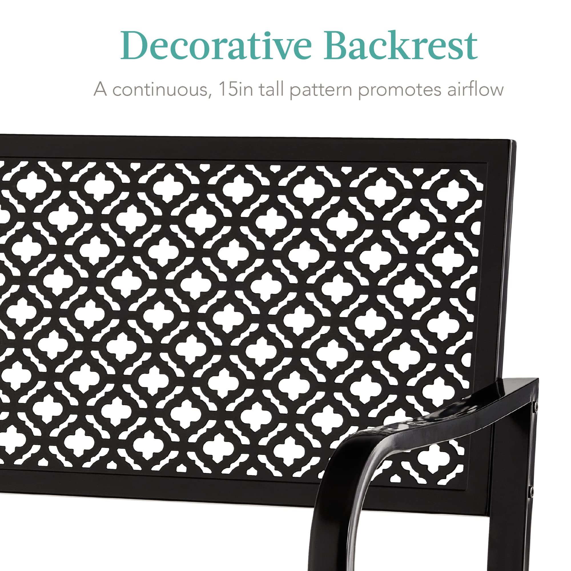 Best Choice Products Outdoor Bench 2-Person Metal Steel Benches Furniture For Garden, Patio, Porch, Entryway W/Geometric Backrest, 790Lb Capacity – Black
