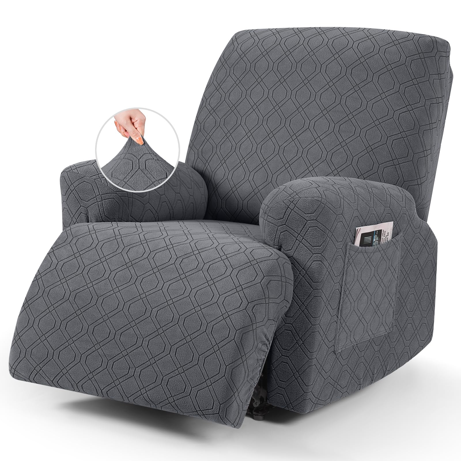 Vansofy Recliner Chair Cover, 3-Pieces Stretch Recliner Covers For Recliner Chair Soft Reclining Chair Slipcover Furniture Prote