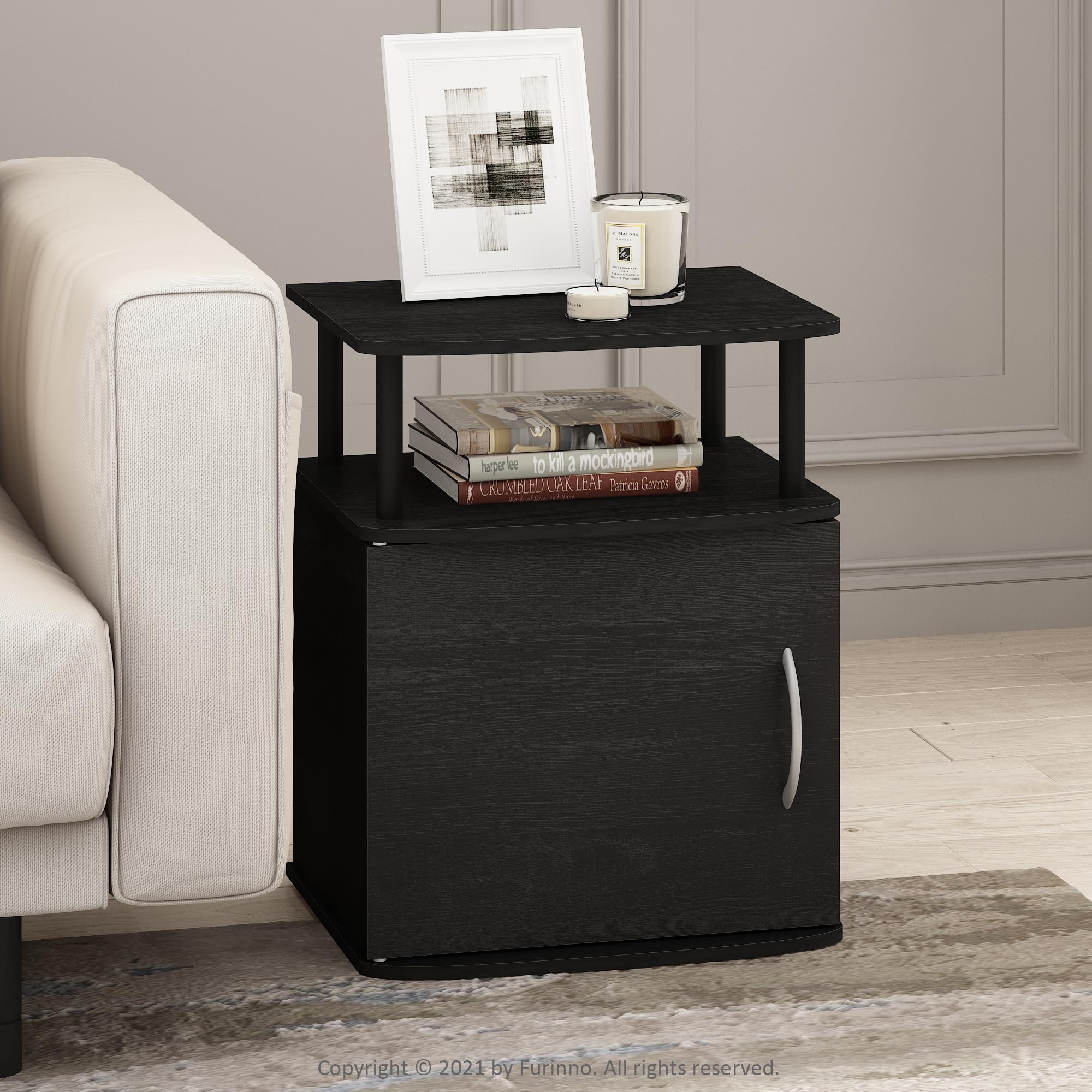 Furinno Jaya End Side Sofa Table/Nightstand With Door, 2-Pack, Pvc Tubes, Black Wood