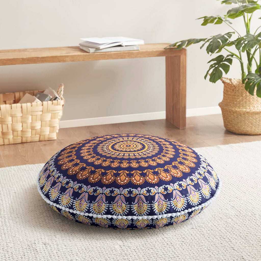 Codi Meditation Floor Pillows Set Of 2, Round Large Pillow Seating For Adults, Bohemian Mandala Circle Floor Cushion For Outdoor Fireplace Yoga Living Room, 32 Inch, Yellow Memory Foam Added