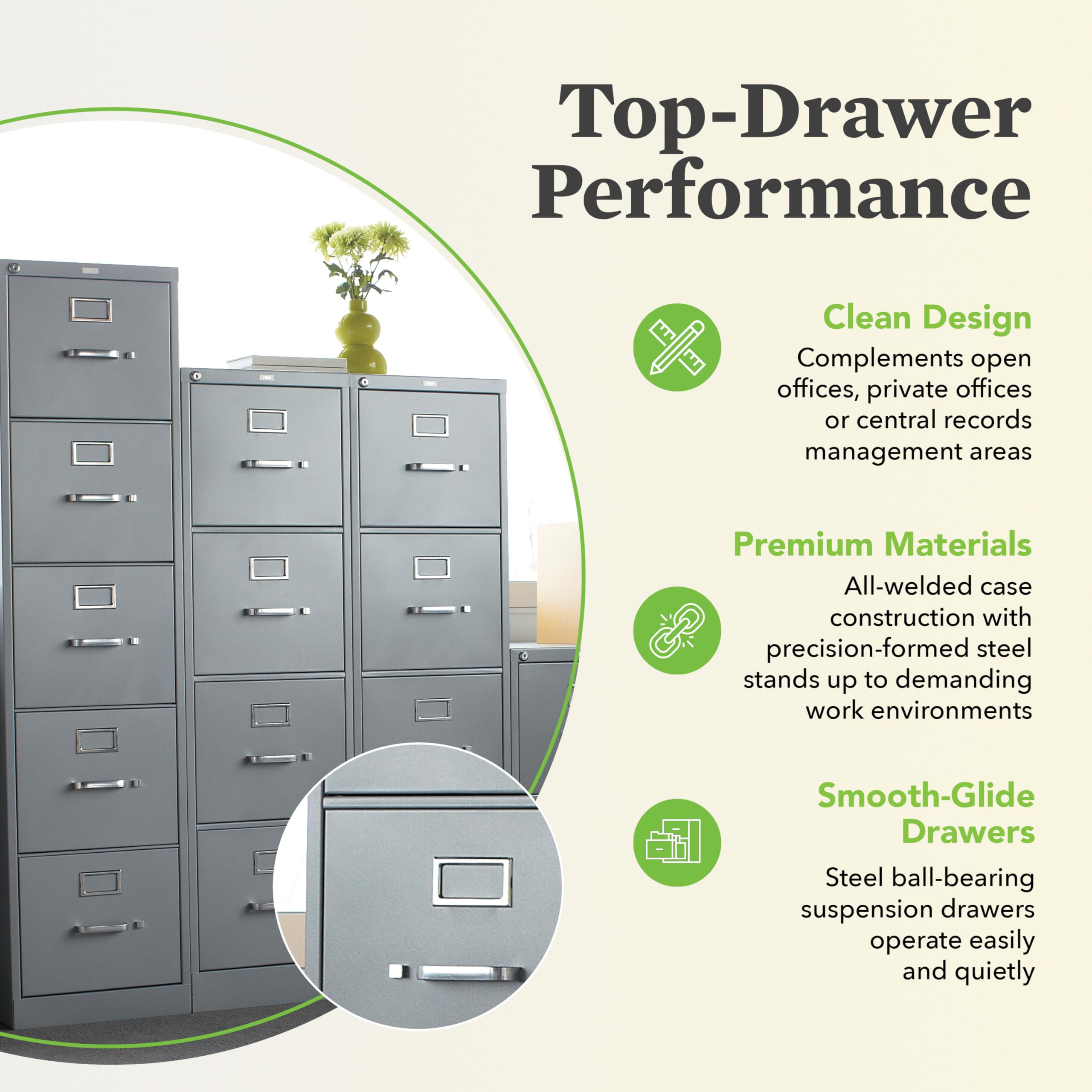 Hon 310 Series Vertical Files W/Locks-5 Drawer File, Vertical, Letter, 15"X26-1/2"X60", Putty