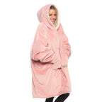 THE COMFY Wearable Blanket Sherpa Lined Microfiber Fleece Oversized Hood Pocket Blush