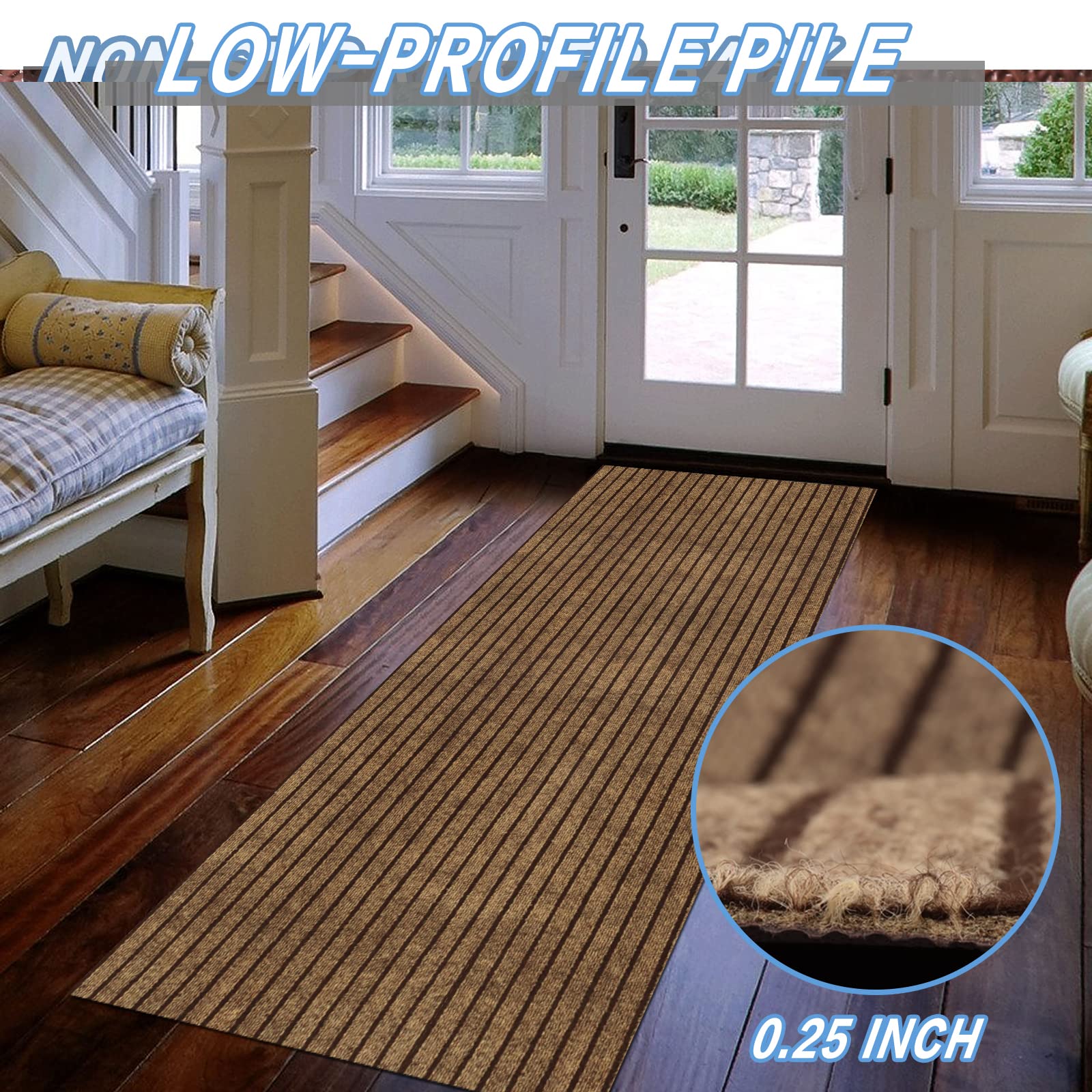 Freadem Runner Rugs 2' X 75' Indoor Outdoor Carpet Runner, Area Rugs With Anti-Slip Rubber Backing For Aisle Hallway Balcony Gar