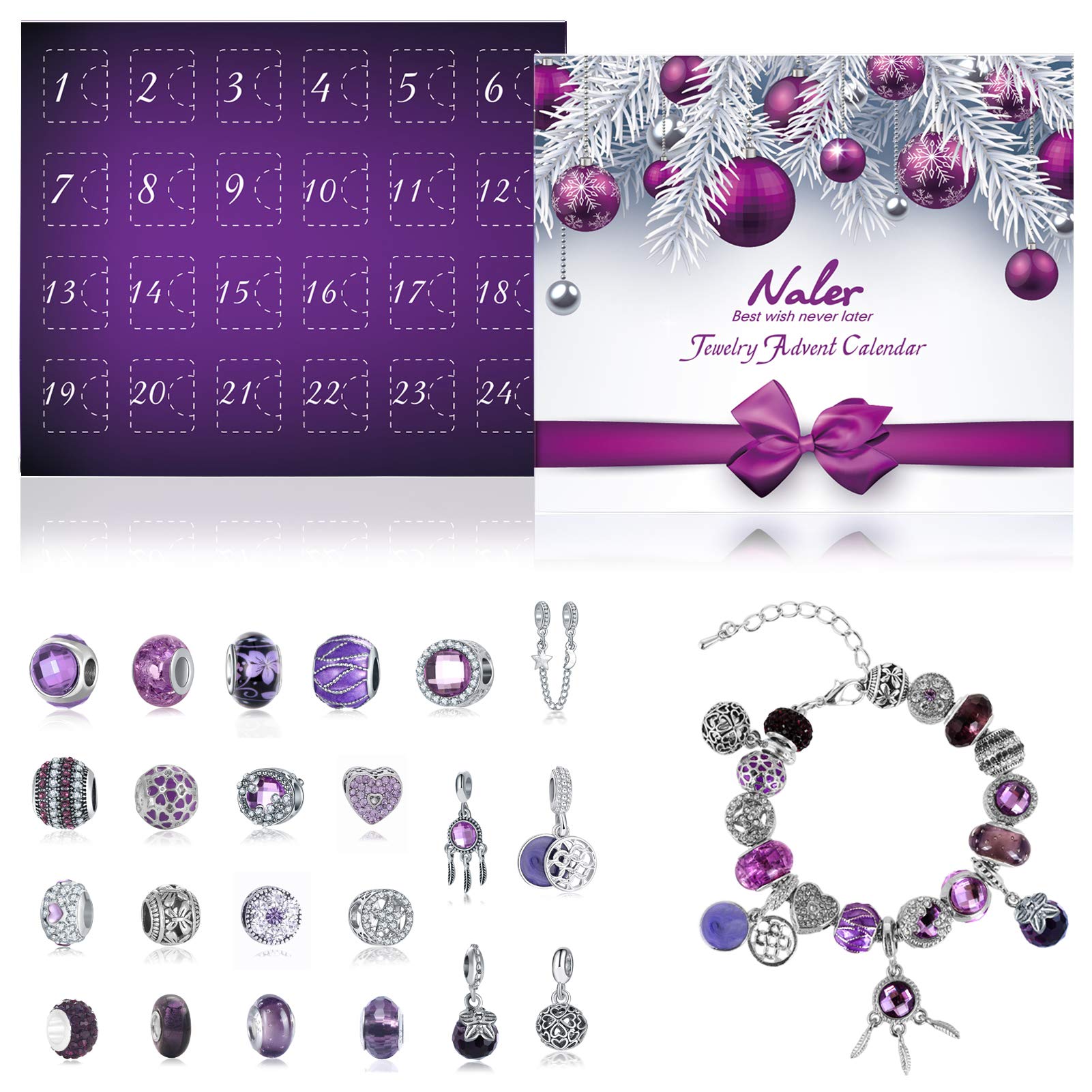 Naler Jewelry Advent Calendar 2024, Christmas DIY Bracelet Necklace Jewelry Making Kit for Christams Advent Calendar Gifts for W