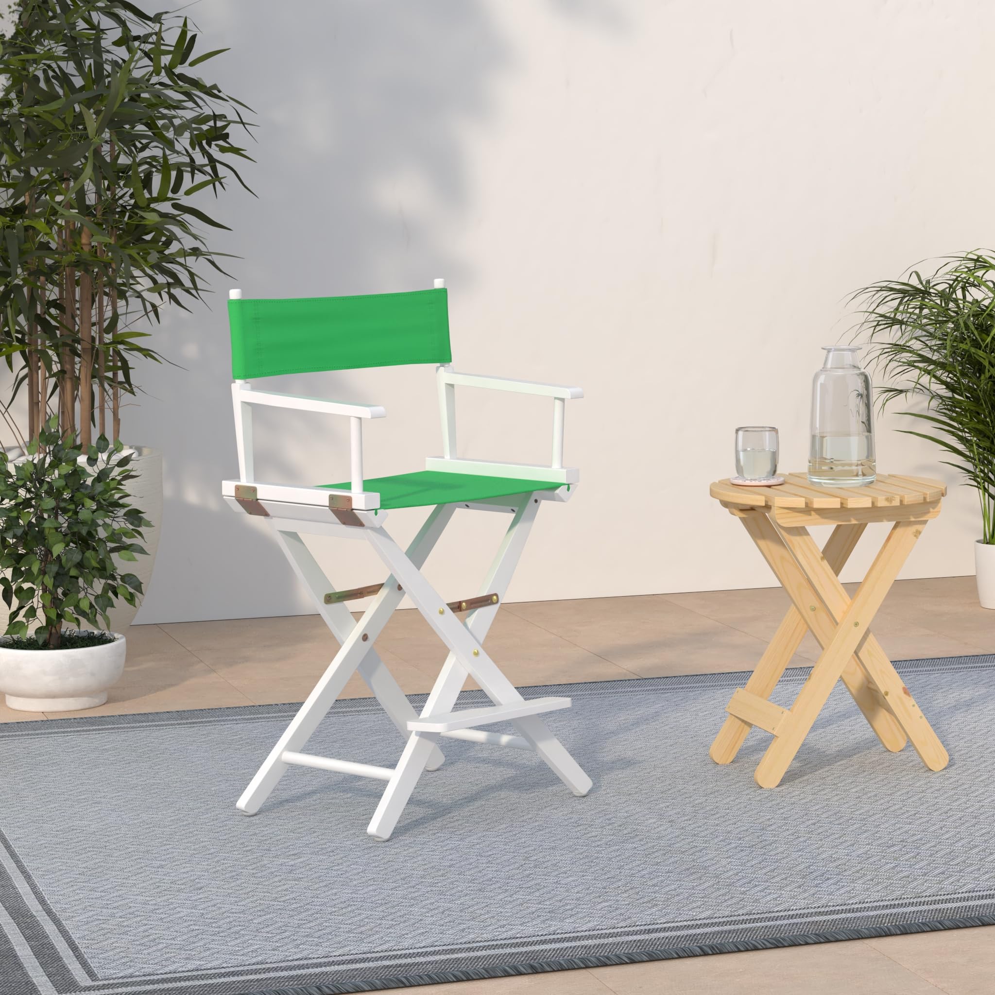 Casual Home Director'S Chair ,White Frame/Green Canvas,24" - Counter Height
