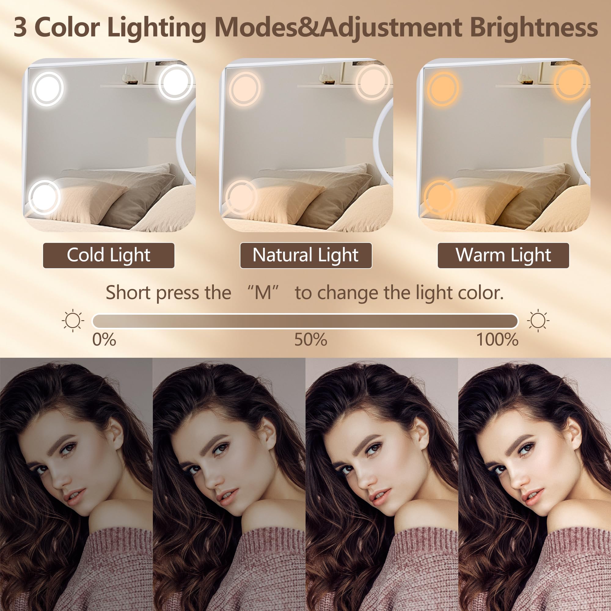 Slimoon Lighted Makeup Mirror, 14'X 12' Hollywood Vanity Mirror With 9 Led Bulbs, 3 Color Lights, And Detachable 10X Magnifica