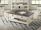 Martin Svensson Home Solid Wood Coffee Table, Cream White with Brown Top
