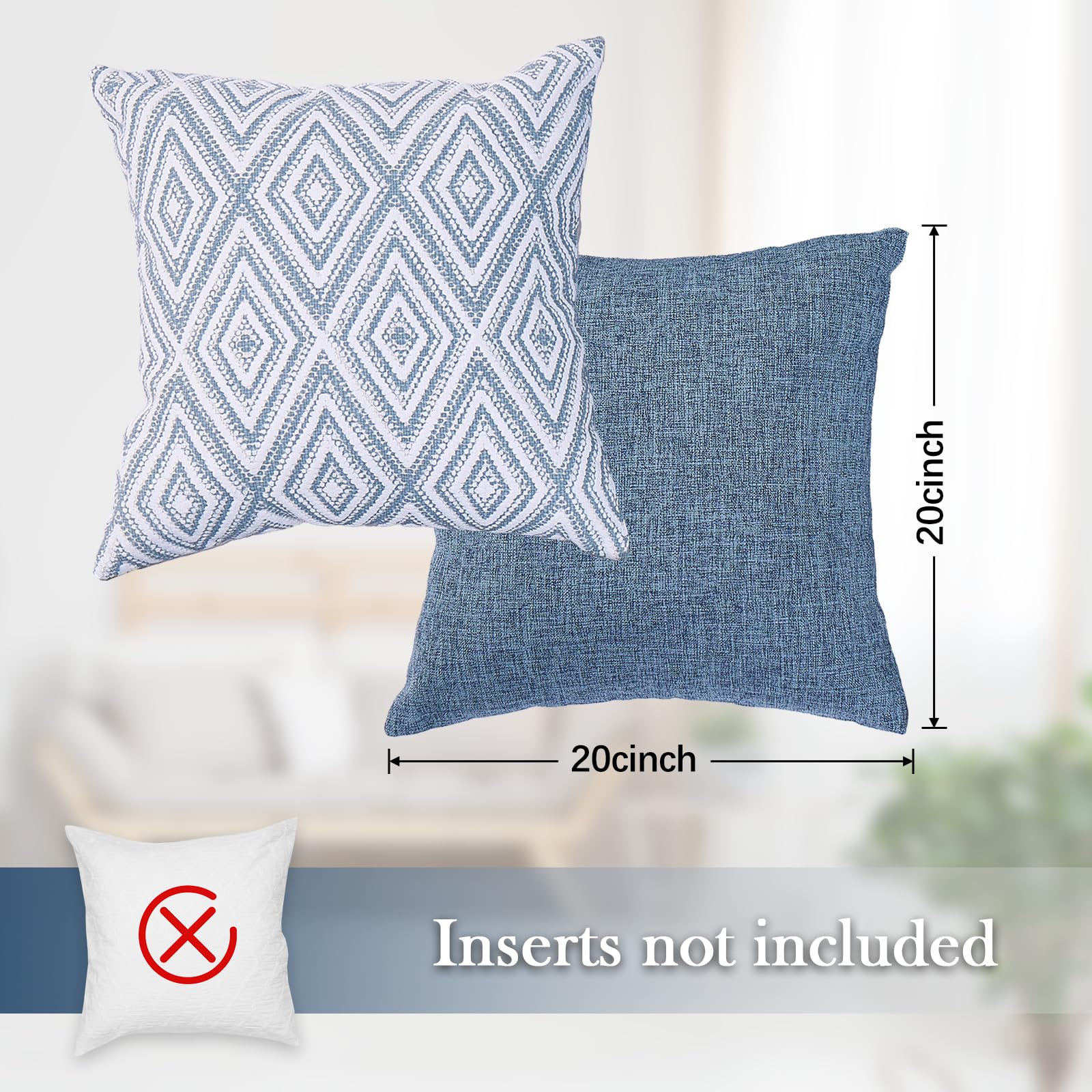 Hpuk Decorative Throw Pillow Covers Set Of 4 Couch Pillows Accent Cushion Cover For Couch Sofa Living Room, 20'X20' Inches, Blue