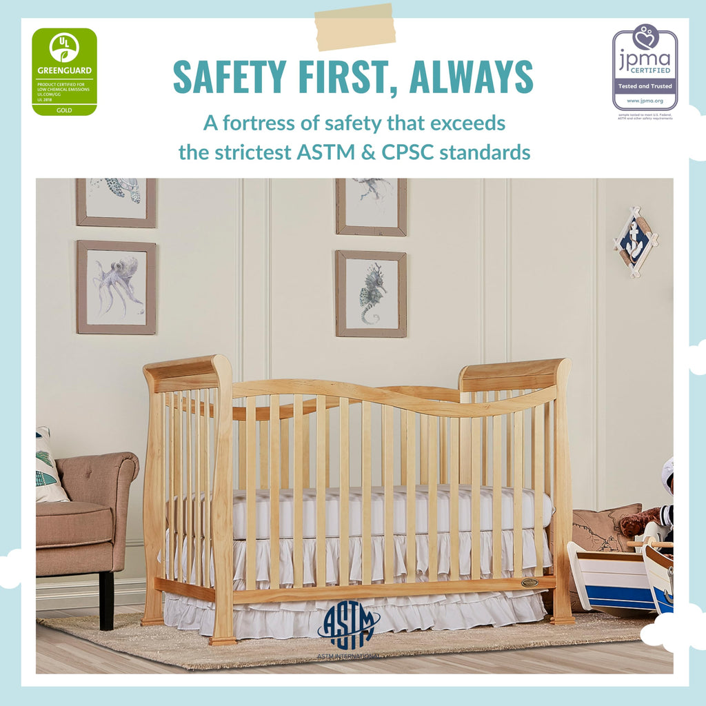 Dream On Me Violet 7-In-1 Convertible Life Style Crib In Natural, Greenguard Gold Certified, 4 Mattress Height Settings, Made Of Sustainable New Zealand Pinewood