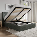 Sha Cerlin Queen Size Lift Up Storage Bed/Button Tufted Wingback Headboard/Hydraulic Storage/Upholstered Platform Bed Frame/No Box Spring Needed/Wood Slats Support/Dark Grey