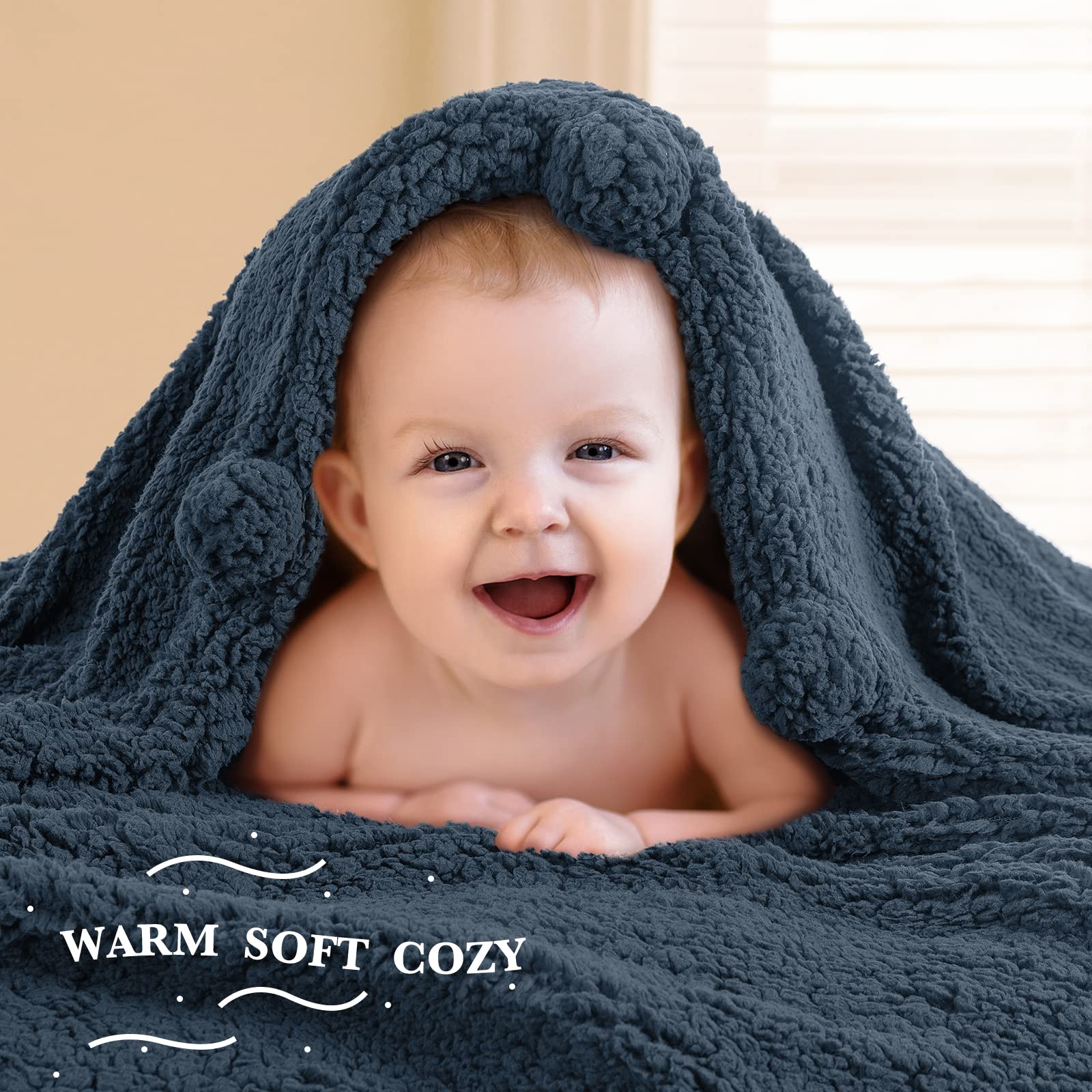 Lbro2M Double Sided Sherpa Blanket,King Size Super Soft Fuzzy Plush Warm Cozy Fluffy Throw Reversible Luxurious Blankets (Navy Blue)