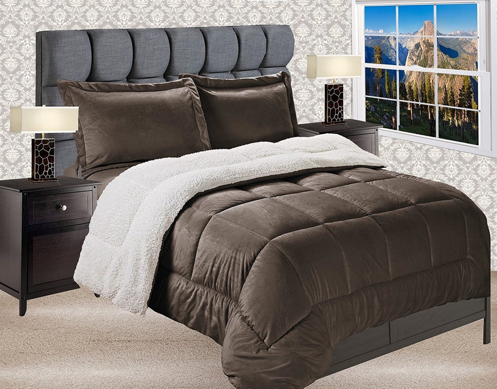 Elegant Comfort Premium Quality Heavy Weight Micromink Sherpa-Backing Reversible Down Alternative Micro-Suede 2-Piece Comforter