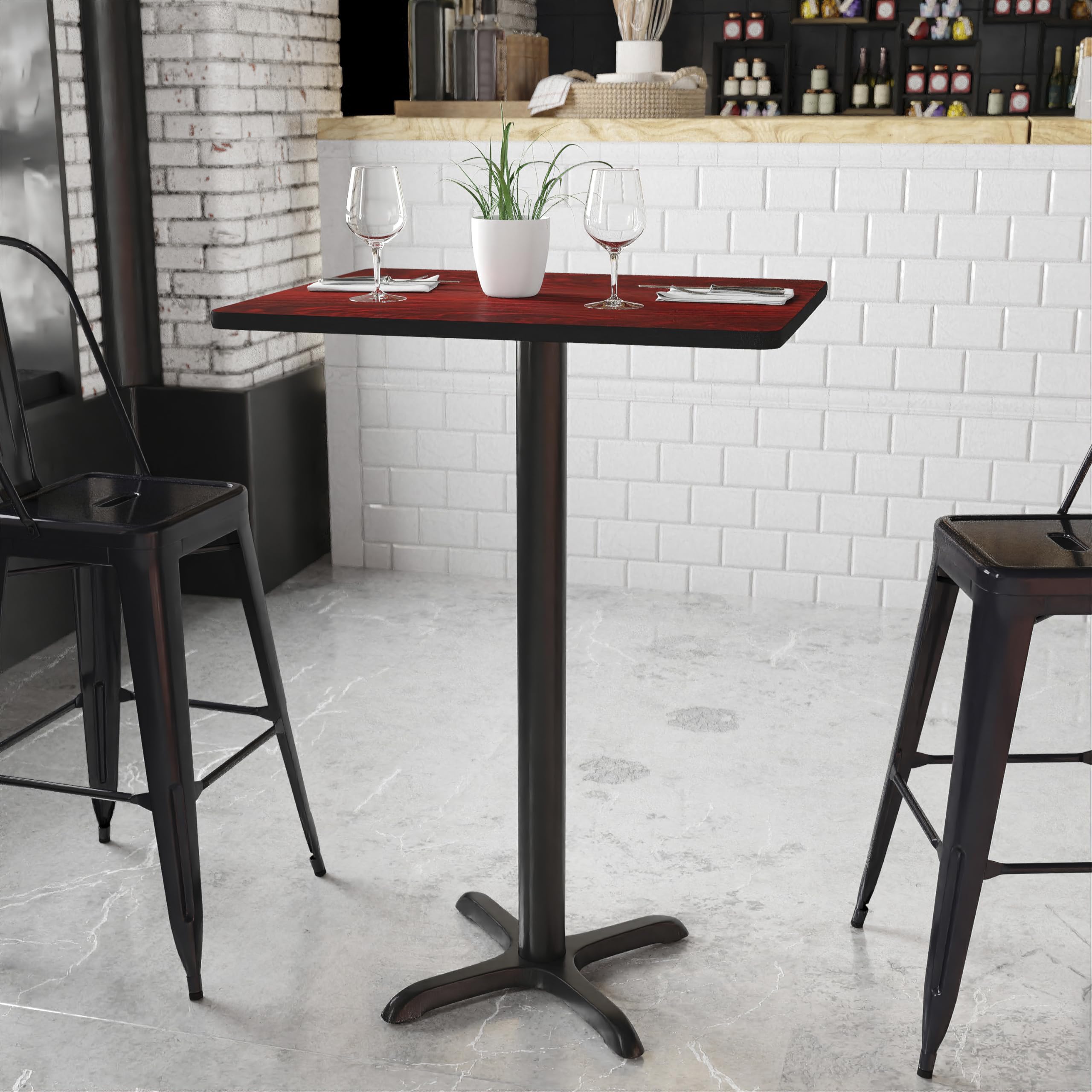 Flash Furniture Stiles 24'' x 30'' Rectangular Mahogany Laminate Table Top with 22'' x 22'' Bar Height Table Base