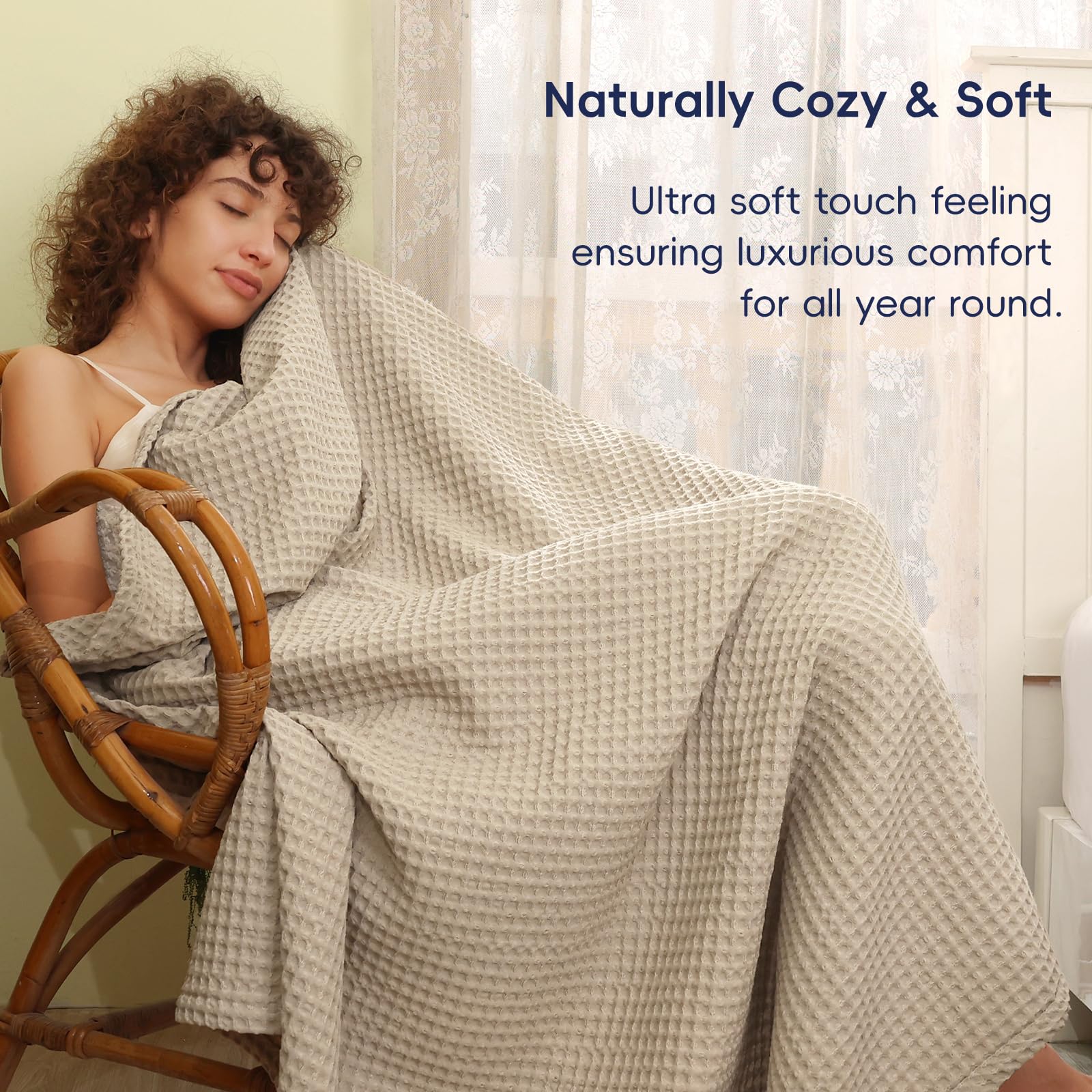 Phf Ultra Soft Waffle Weave Blanket Twin Size 66'X 90'- Washed Lightweight Breathable Cozy Woven Blanket For Bed - Aesthetic Decor For Couch Bedding Sofa Home Car - Khaki