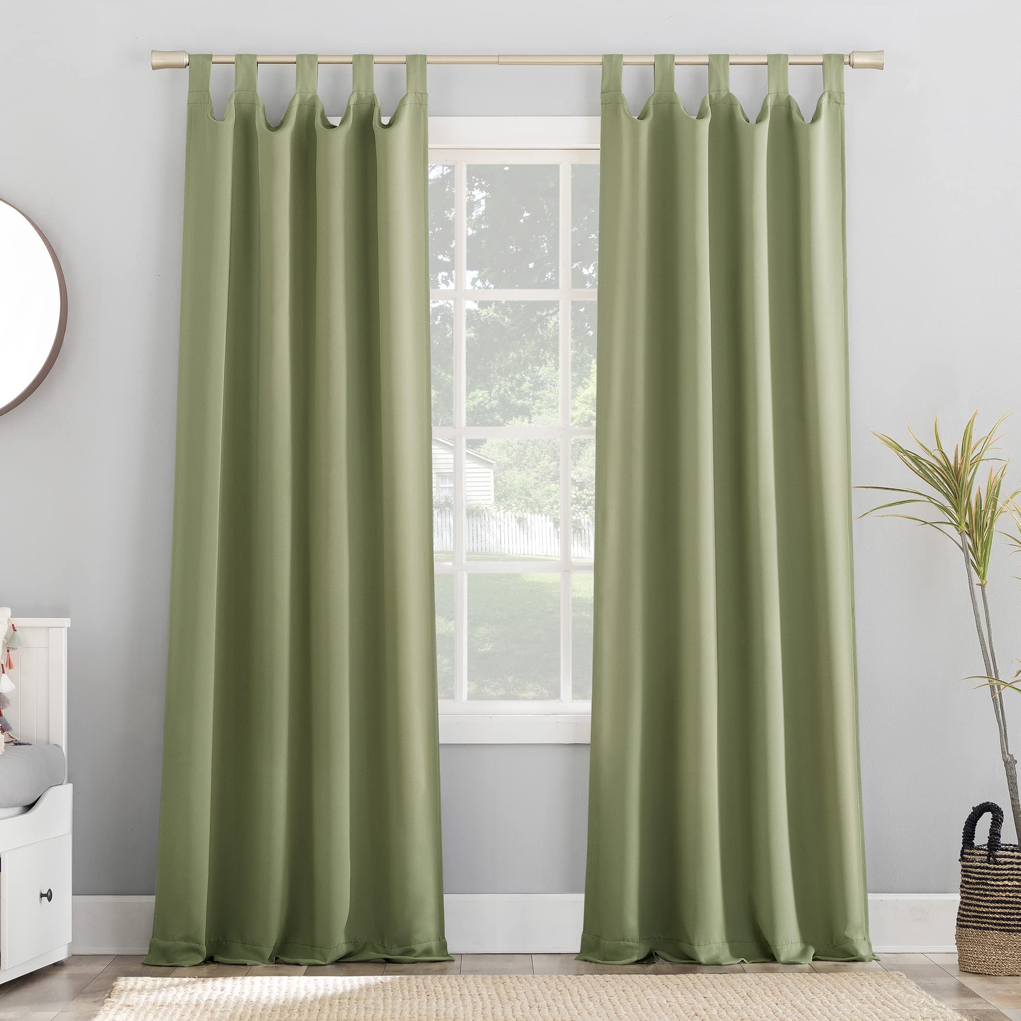 Sun Zero Easton Energy Saving Blackout Tab Top Curtain Panel, 40 x 84, Sage Green