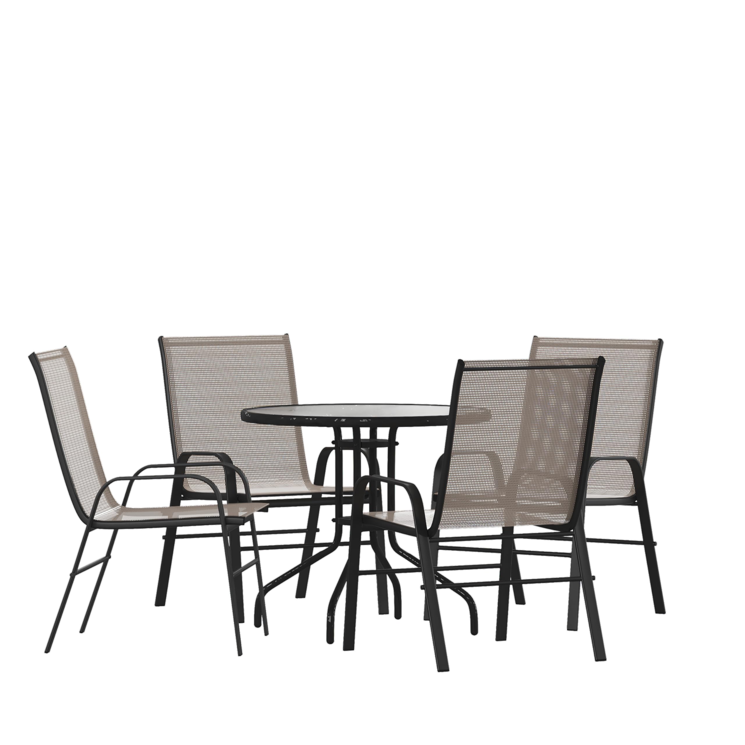 Flash Furniture Brazos 5 Piece Outdoor Patio Dining Set - 4 Brown Flex Comfort Stack Chairs - 31.5 Round Tempered Glass Patio Ta