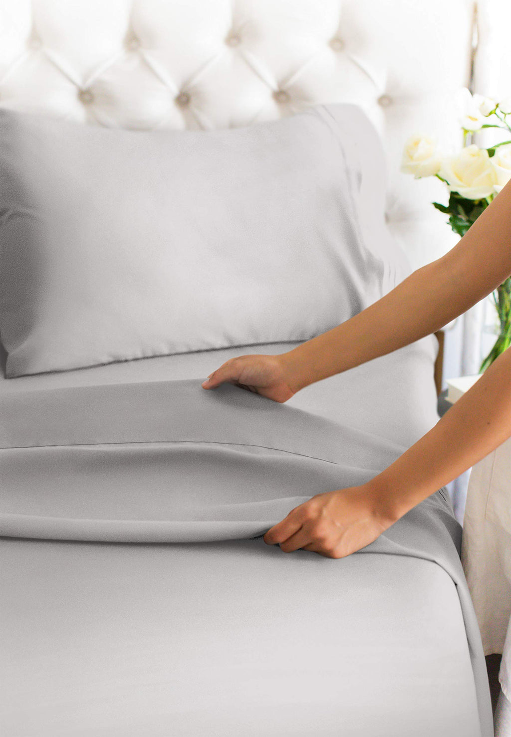 Extra Deep Queen 4 Piece Bedding Sheet Set - Breathable & Cooling - Hotel Luxury Bed Sheets Set - Easy Fit - Soft, Wrinkle Free & Comfy Light Grey Bedding Sheets - Extra Deep Pockets Bed Sheet Set
