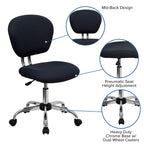 Flash Furniture Beverly Mid-Back Gray Mesh Padded Swivel Task Office Chair with Chrome Base