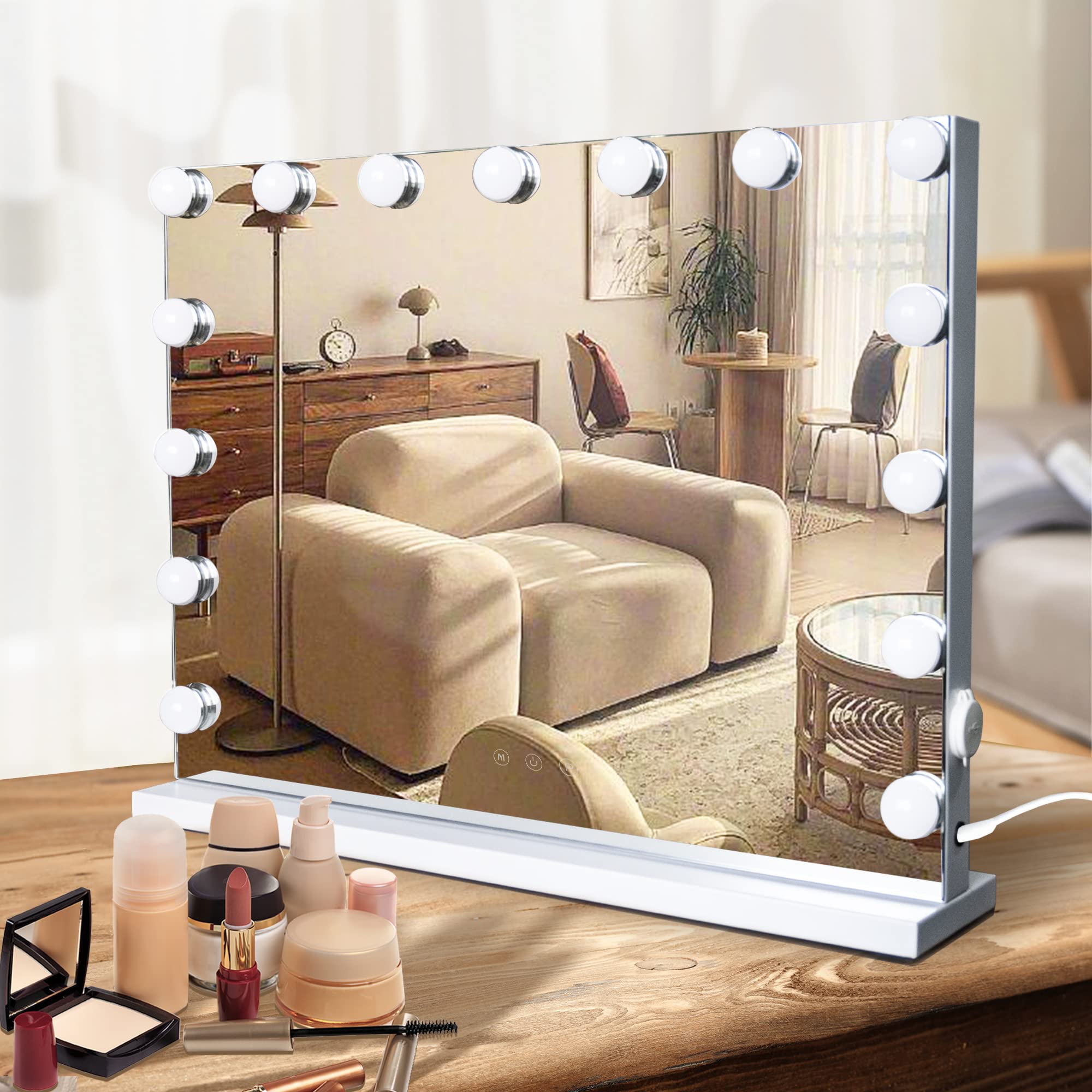 SLIMOON Hollywood Vanity Mirror with Lights, 12 Dimmable LED Bulbs Lighted Makeup Mirror with Detachable 10X Magnification Mirro