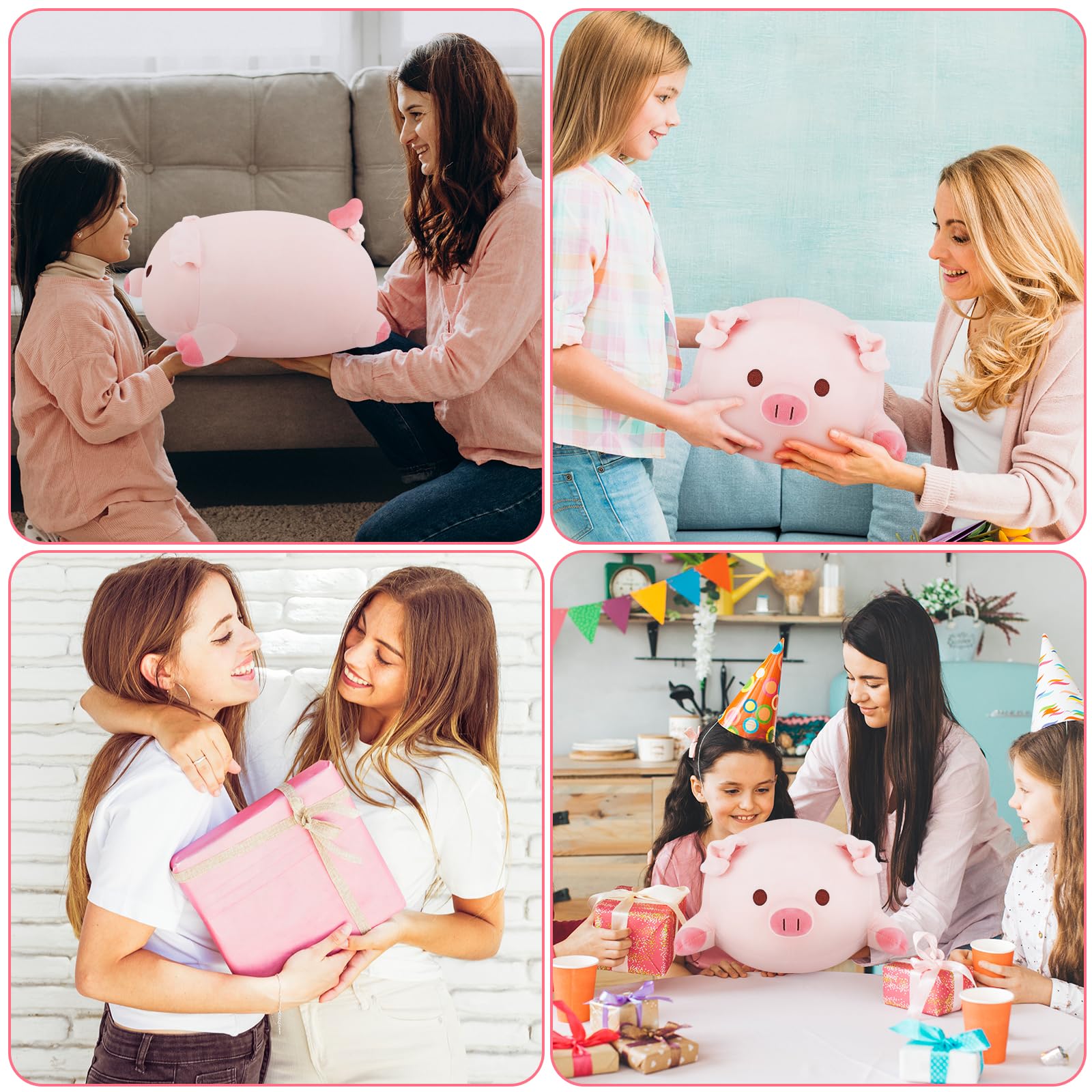Achwishap Pig Family Stuffed Animal Set Mommy and 4 Babies Plush 16" Pink Fabric