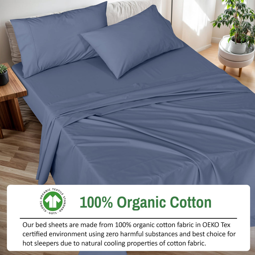 Ruvanti 100% Organic Cotton Sheets - Twin Xl Sheet Sets - Certified For Gots - Breathable & Comfortable - Soft & Cooling Percale