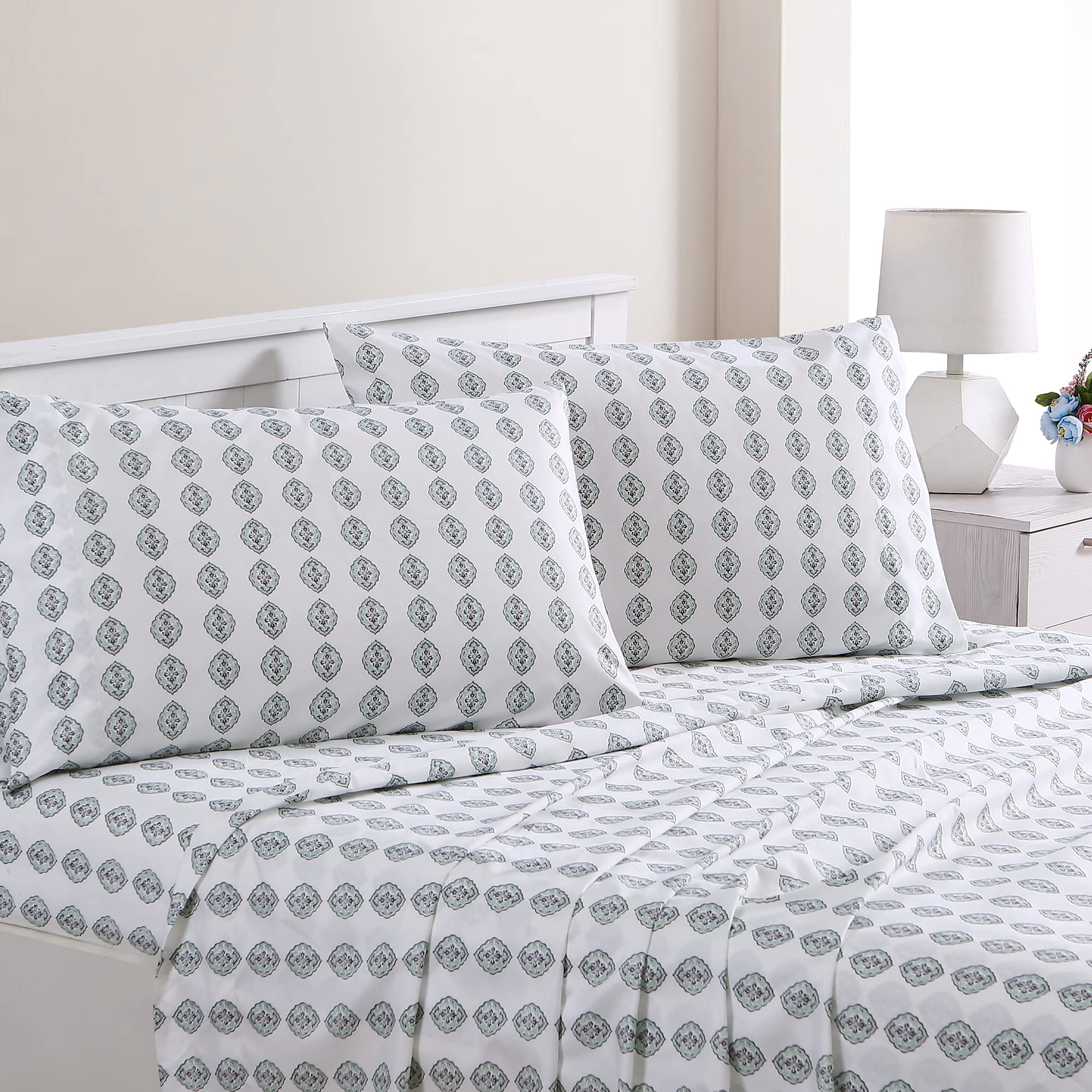 Modern Threads Printed 4-Piece Extra Soft Bedding Sheets & Pillowcase Set, Deep Pocket Up To 16 Inch Mattress Claire Cal King
