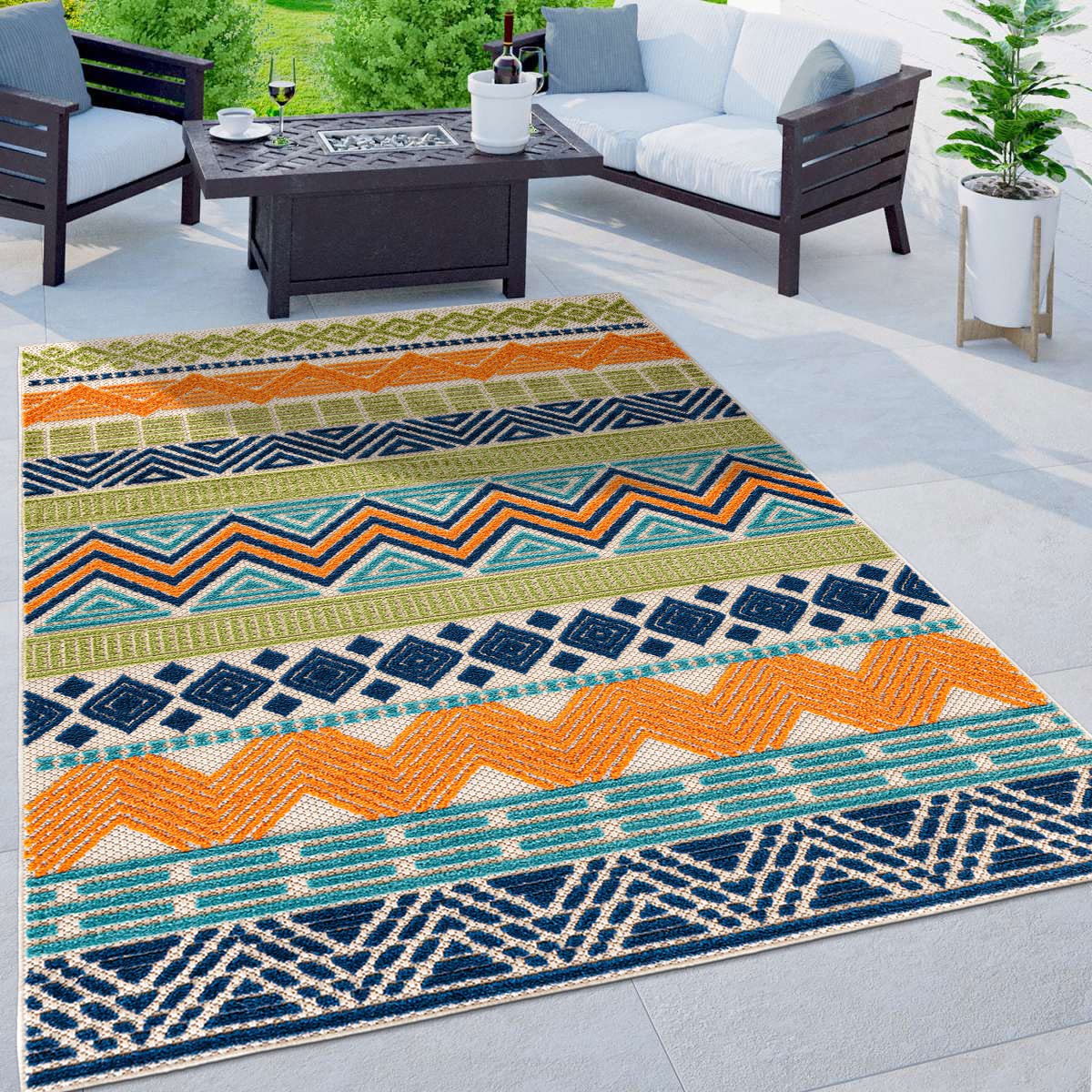 Rugshop Marbella Contemporary Boho Non-Shedding Outdoor Rug Patio Deck Backyard Indoor/Outdoor Area Rug 5' X 7' Multi