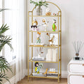 Hzuaneri Bookcase Bookshelf, Tempered Glass Bookshelves, Slim Shelving Unit For Bedroom, Bathroom, Home Office, Steel Frame, 5 Tier Gold Bc21599G