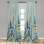 Ambesonne Spring Window Curtains, Modern Garden With Leafy Lavenders And Daisy Huddle With Boho Stripes, Lightweight Decor 2-Pan