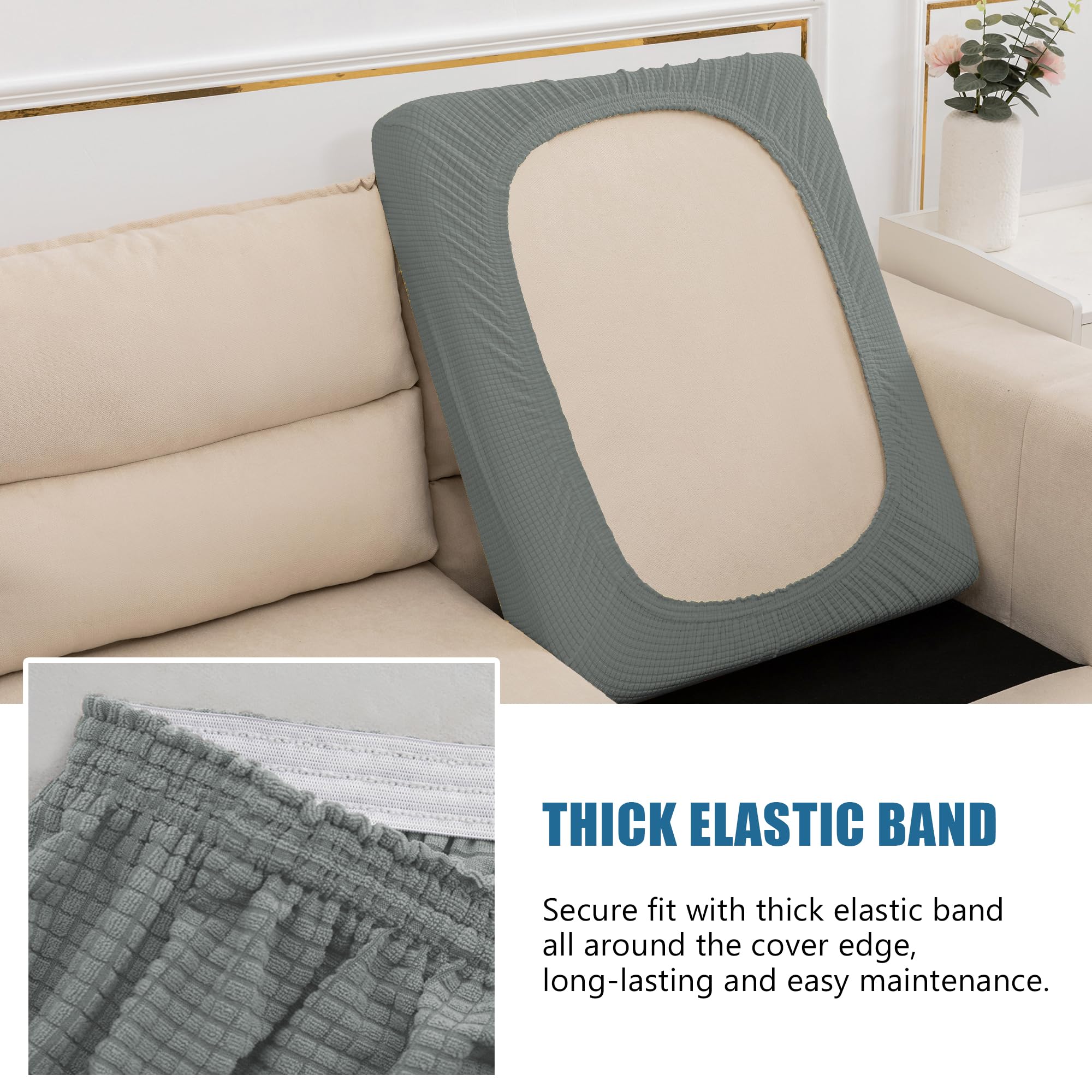Nc Home Water Repellent Sofa Seat Cushion Covers High Stretch Furniture Protector (Sofa Cushion, Dove Grey)