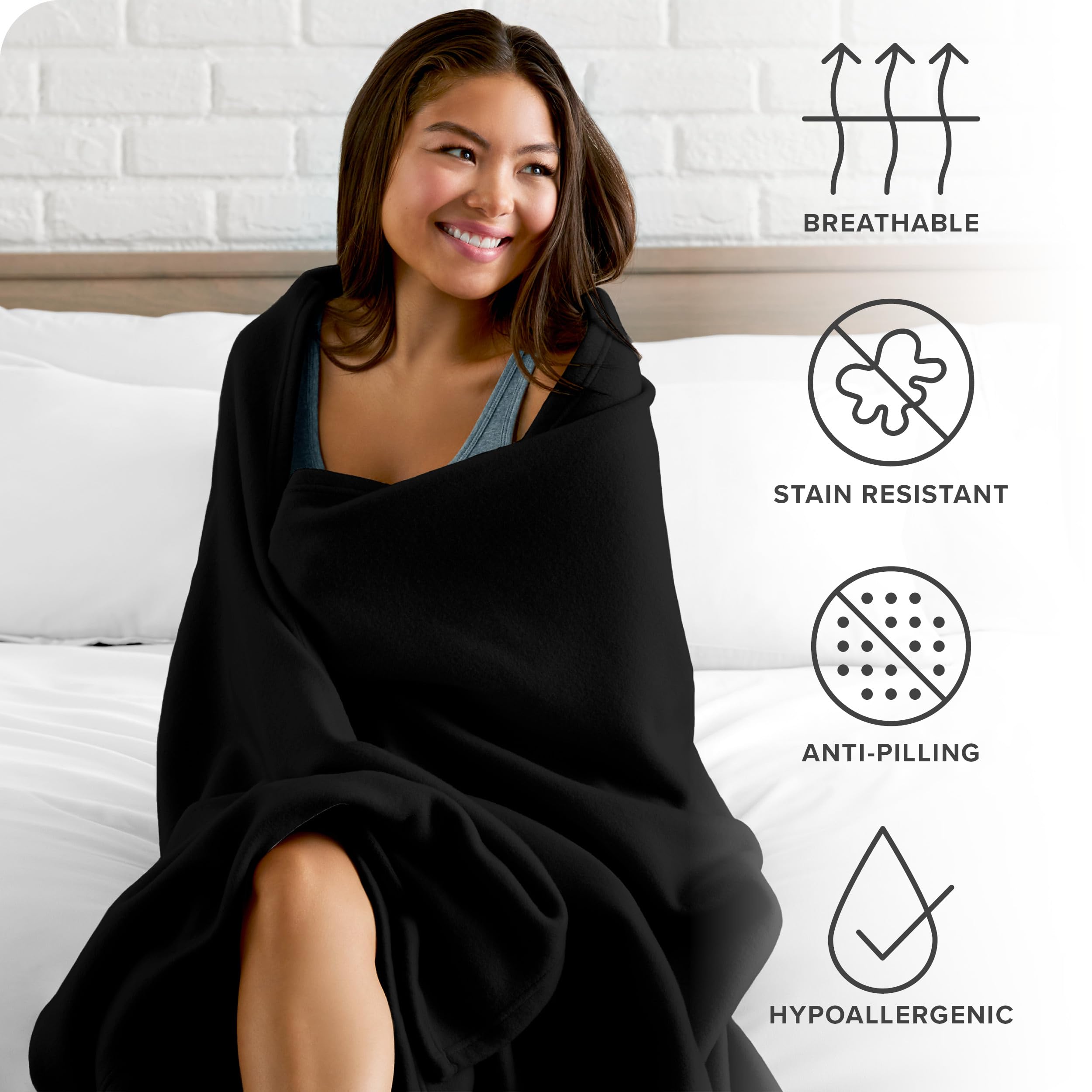 Bare Home Polar Fleece Blanket - Full/Queen Blanket - Black - Warm & Cozy - Premium Fleece Blanket - Blanket For Bed, Sofa, Camp