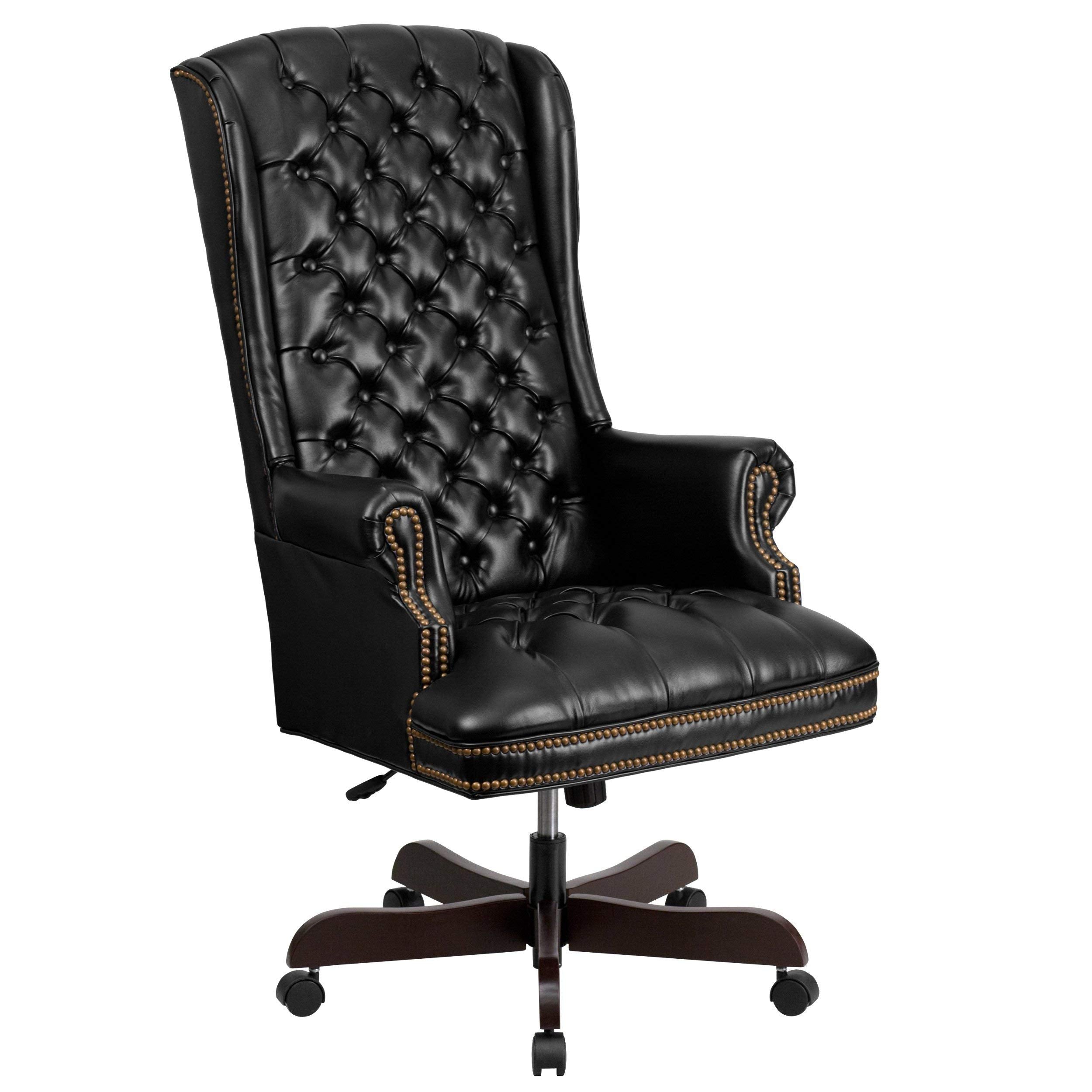 Flash Furniture High Back Traditional Fully Tufted Brown Leathersoft Executive Swivel Ergonomic Office Chair With Arms