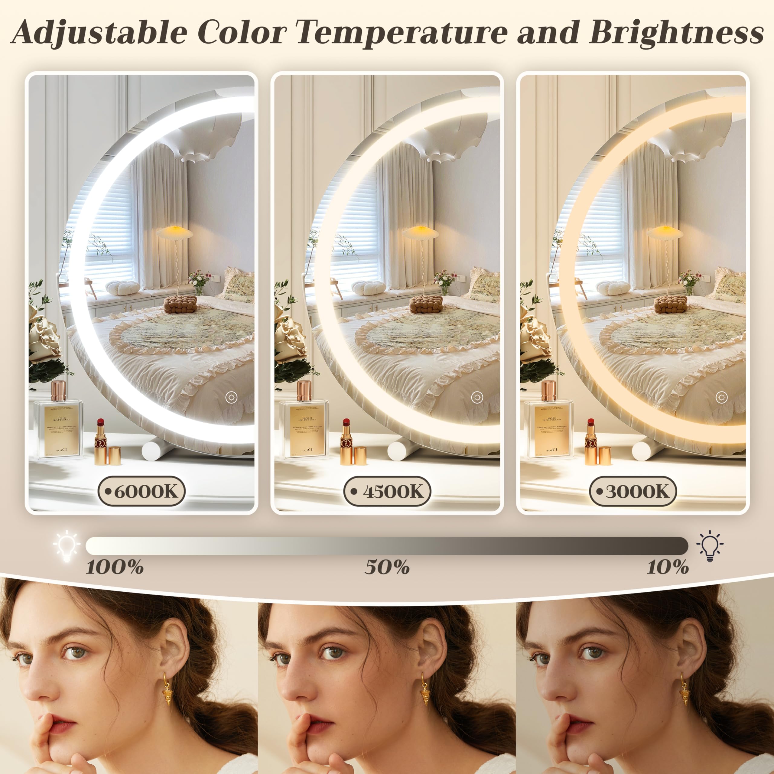 Rolove Vanity Makeup Mirror With Lights, 18 Inch Led Makeup Mirror, Lighted Vanity Mirror With Lights, Smart Touch Control 3 Col
