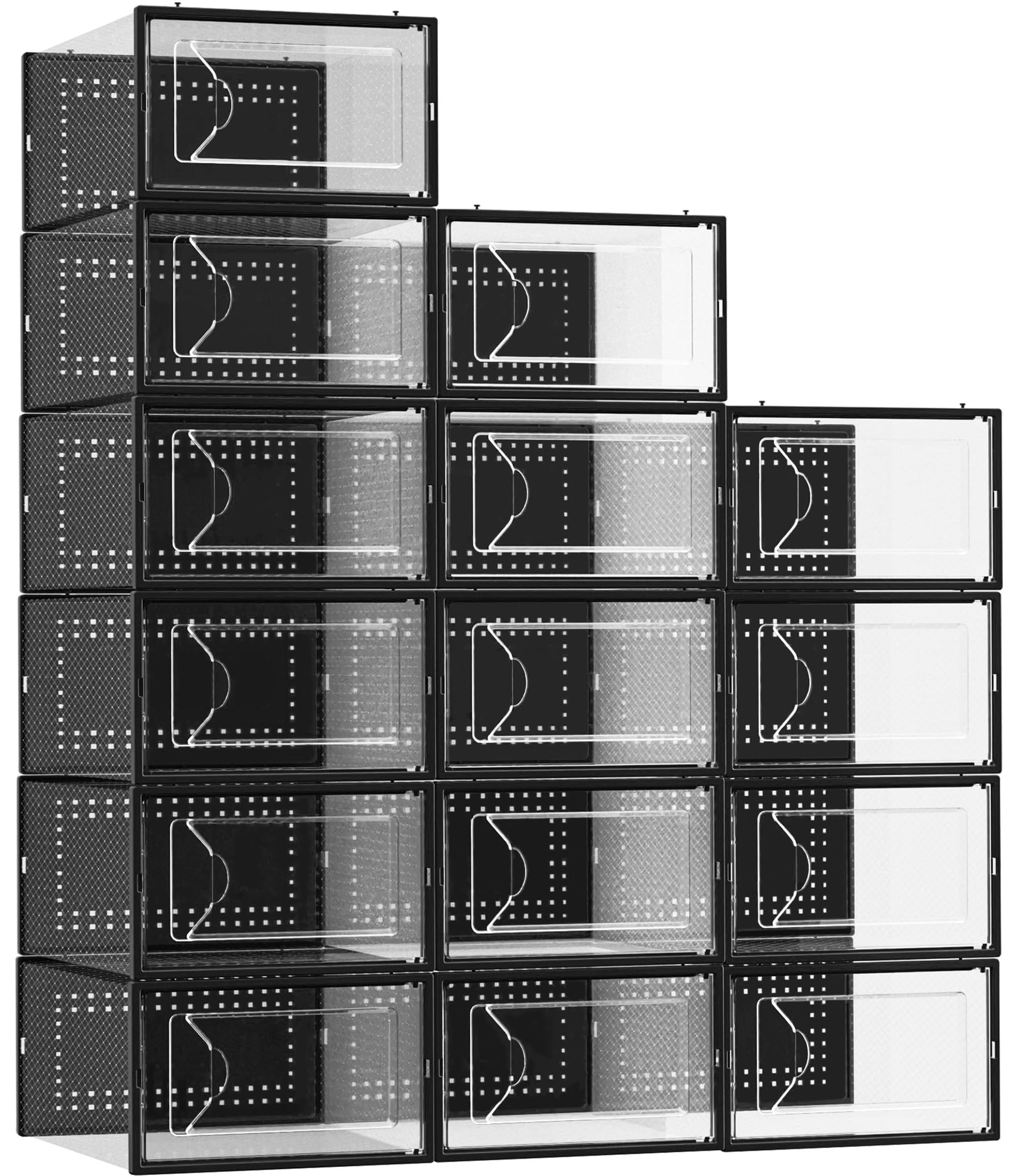 Foluck Shoe Storage Box, 15 Pack Clear Plastic Stackable Shoe Organizer For Closet, Interlocking Design Shoe Container Bins For