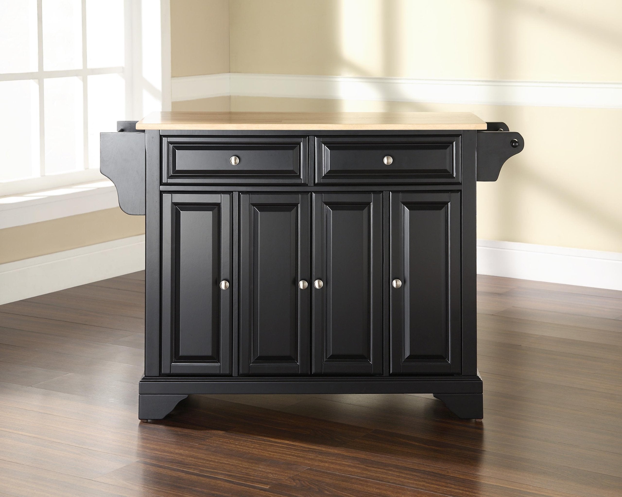 Crosley Furniture Lafayette Wood Top Rolling Kitchen Island Storage Cart, Microwave Stand, Spice Rack, Black