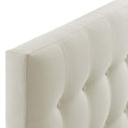 Modway Emily Twin Headboard, Ivory Linen Fabric Upholstered with Tufted Button Design