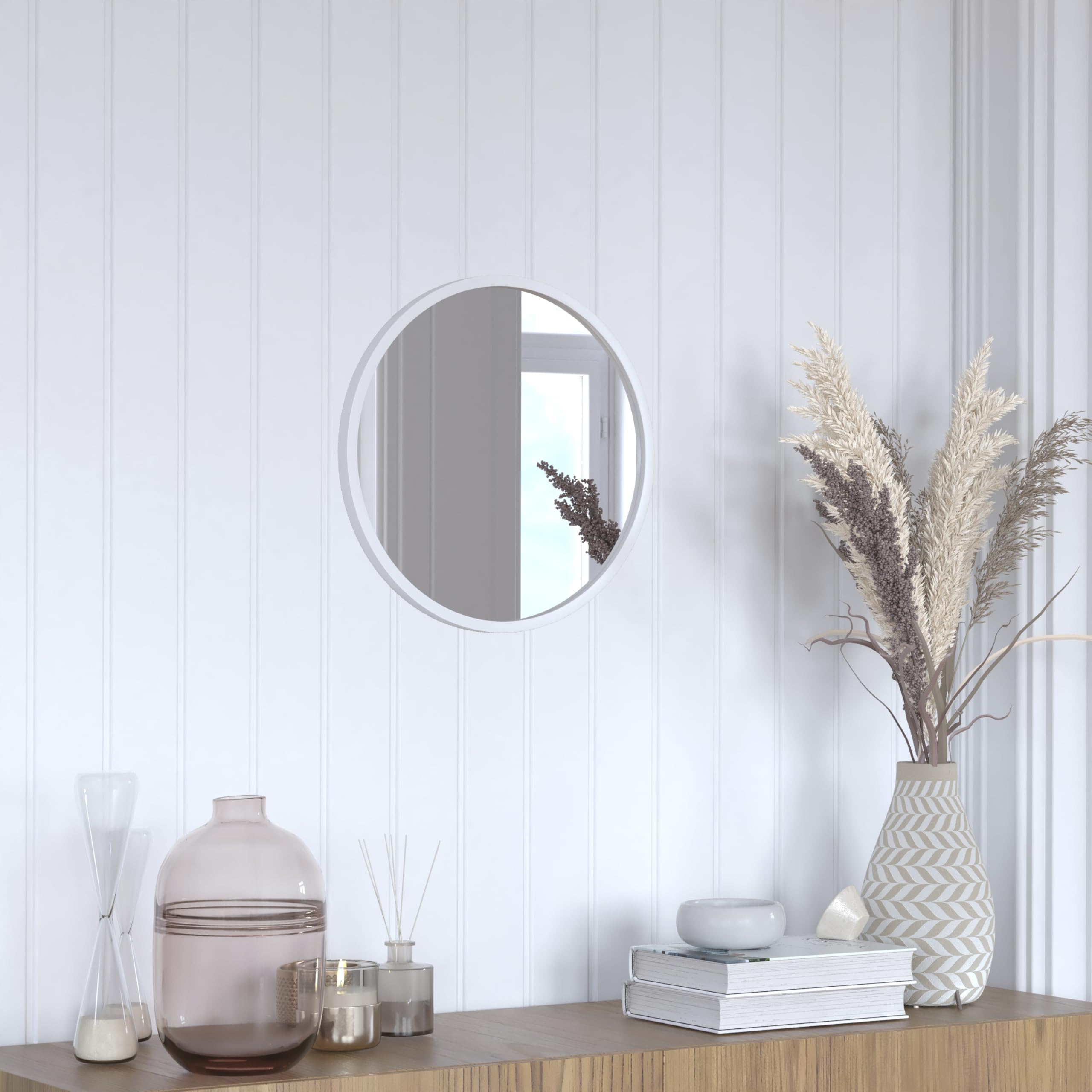 Flash Furniture Julianne Large Round Wall Mirror - Silver Circle Accent Mirror - 16 Vanity Mirror - for Bathroom, Vanity, Entryw