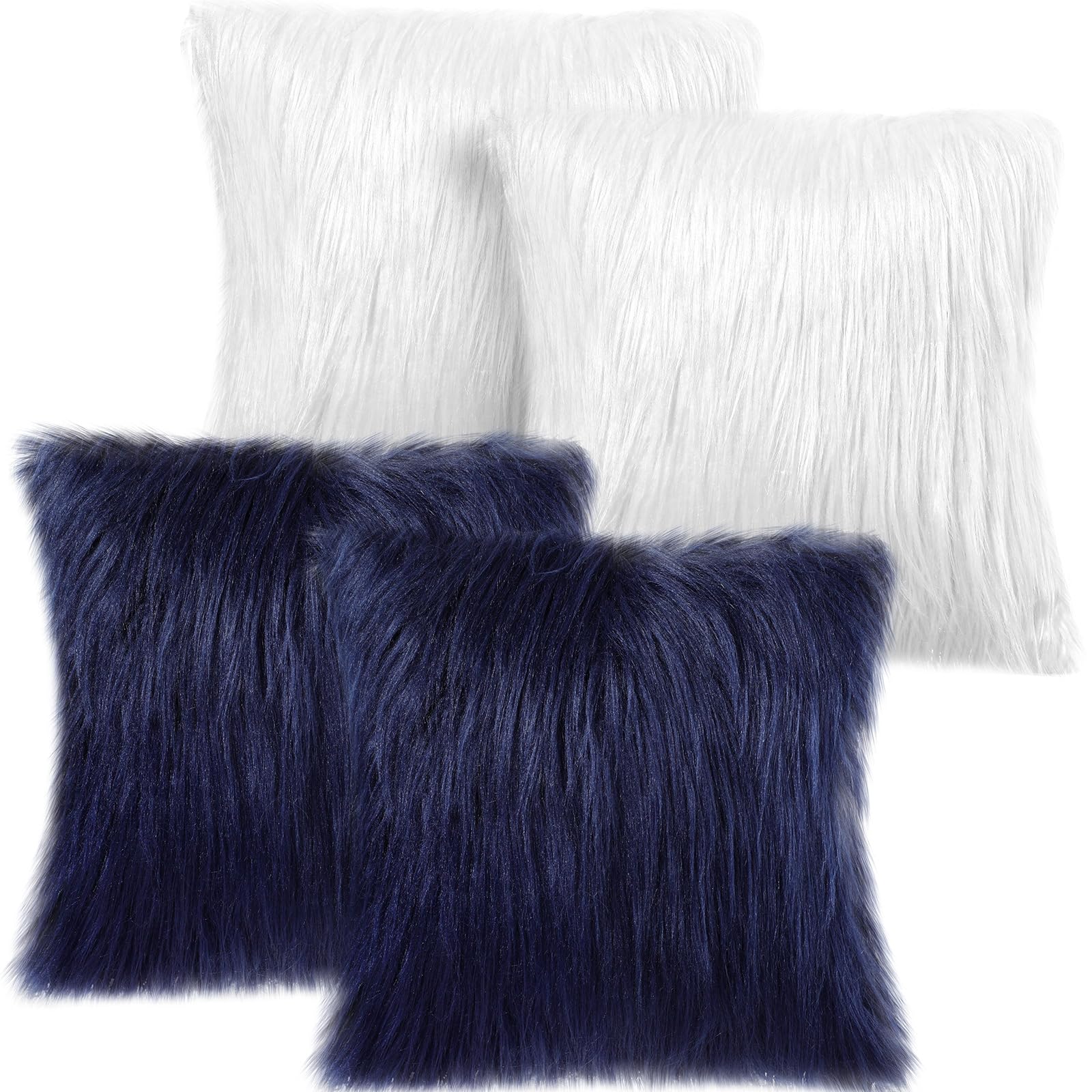 Irenare 4 Pack Faux Fur Throw Pillow Covers Square Cushion Cover Fuzzy Pillow Case Soft Decorative Pillowcase for Sofa, Couch, C