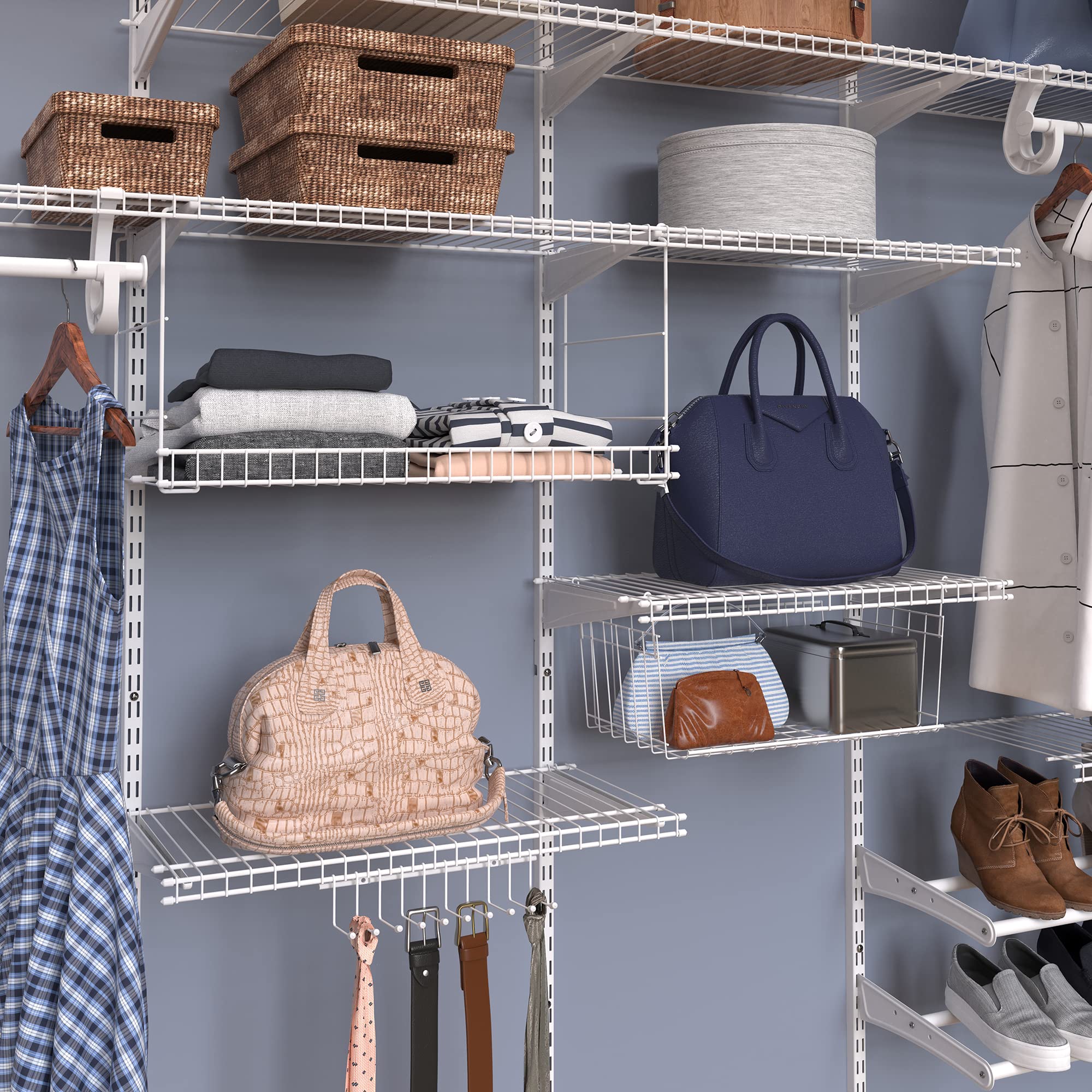 Closetmaid Hanging Rack For Ties, Belts, Scarves, Jewelry, 10 Hooks, Attaches To Wire Shelving Or Wall Mount, Durable Steel, Whi