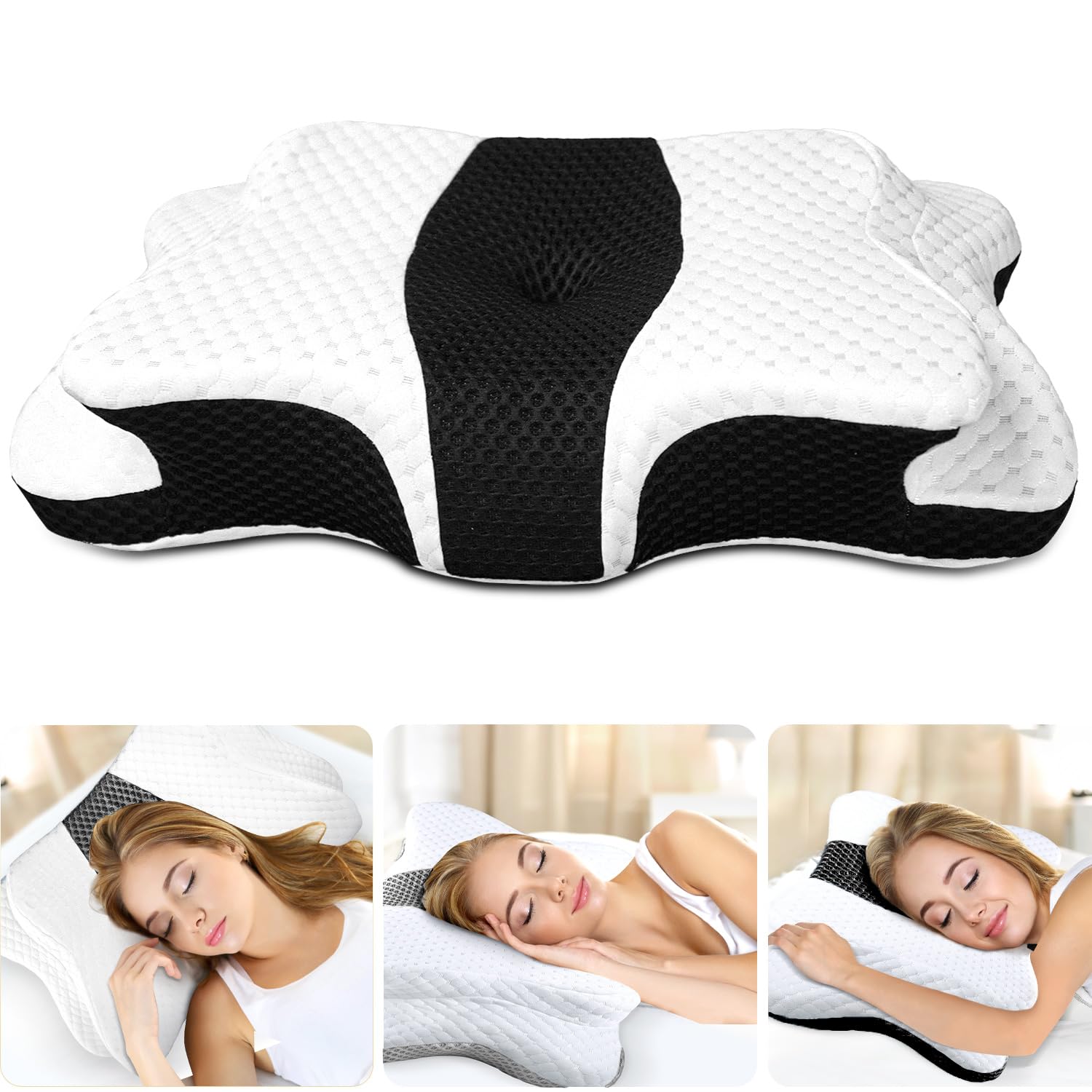 CHxxy Memory Foam Pillow for Neck and Shoulder Pain Relief, Ergonomic Contour Bed Pillow, Black
