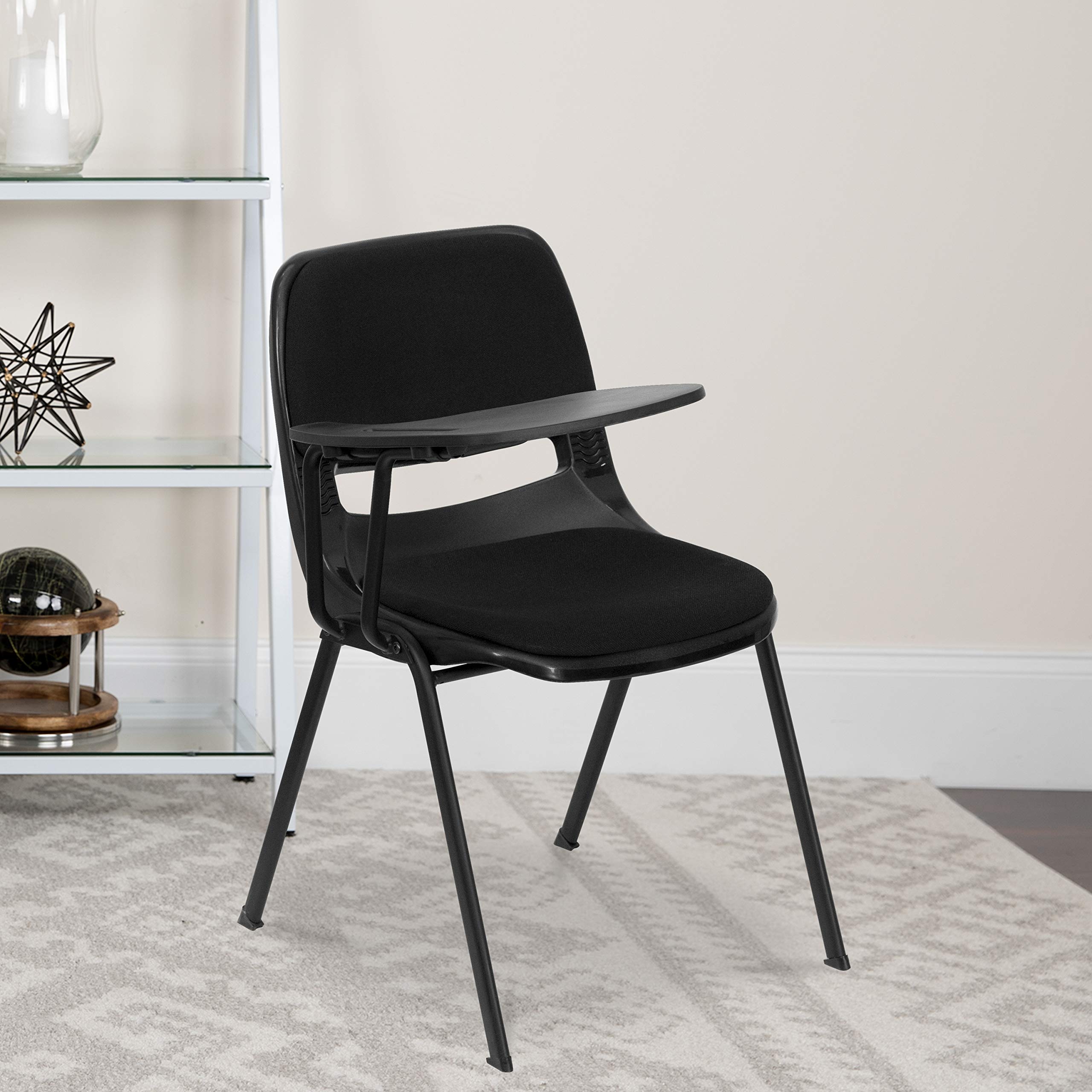 Flash Furniture Black Padded Ergonomic Shell Chair with Right Handed Flip-Up Tablet Arm