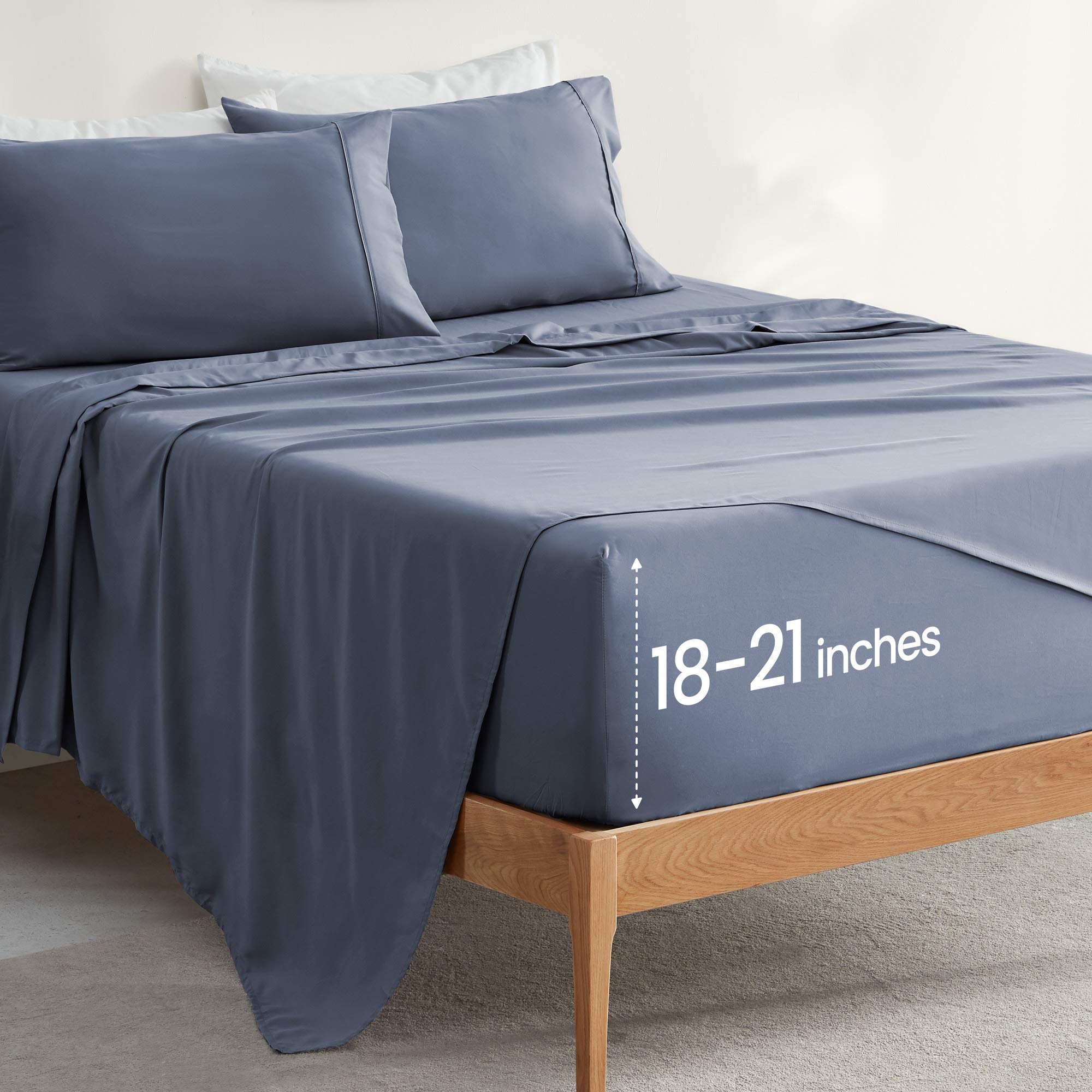 Sleep Zone Extra Deep Pocket Twin Sheets Set For Kids 3 Piece - Super Soft Brushed Microfiber Bedding Sheets Set Fits Deep Mattress Upto 21 Inches (Flint Blue, Twin)