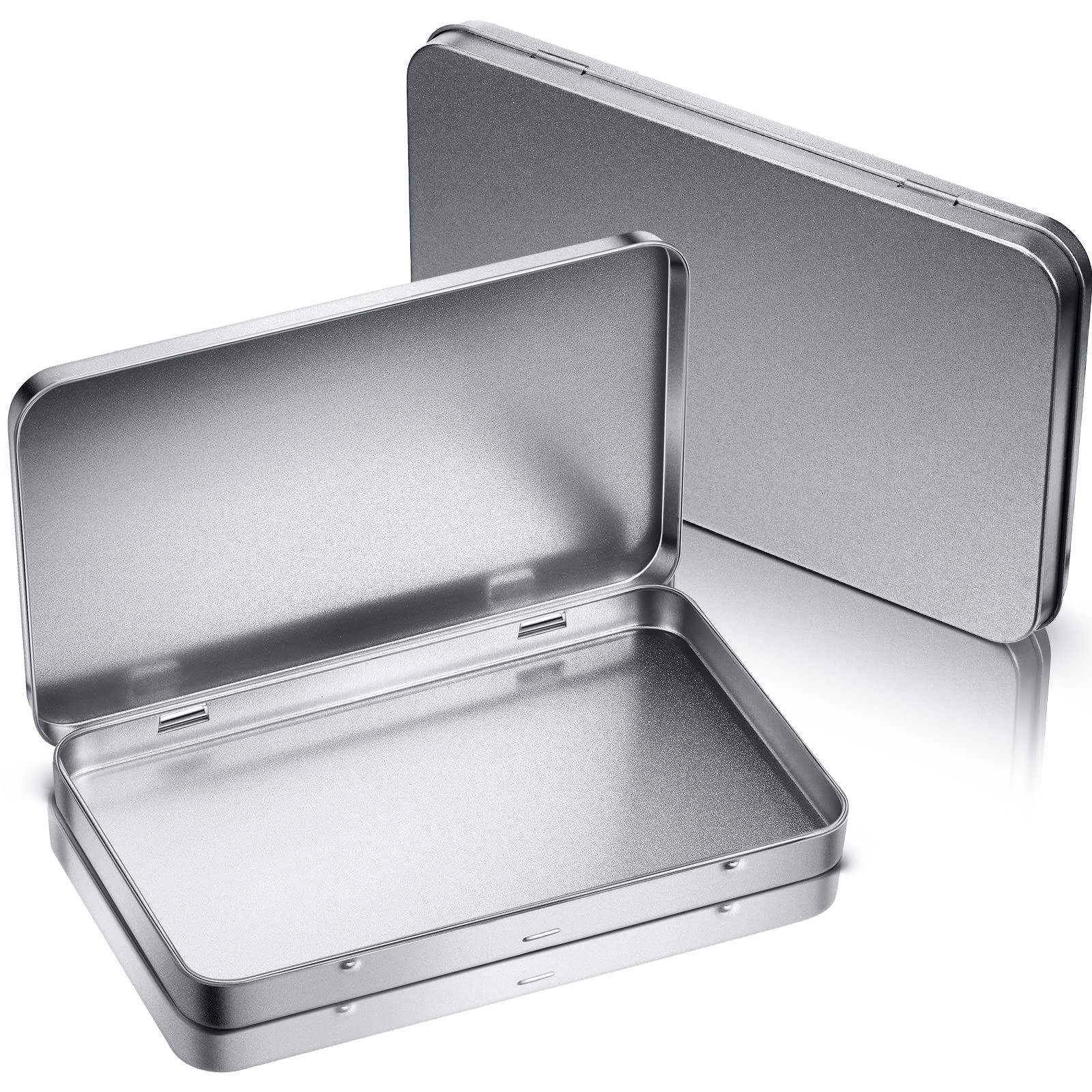 Rectangular Metal Tin Box with Lid Metal Hinged Lid Tin Metal Empty Tin Box Container Silver Storage Tin Box for Watercolor Jewe