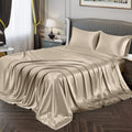 Vonty Satin Sheets Split King Silky Soft Satin Bed Sheets Taupe Satin Sheet Set, 2 Deep Pocket Fitted Sheet + 1 Flat Sheet + 2 P