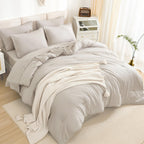 Litanika California King Comforter Set Linen - 7 Pieces Bed In A Bag Cal King Beddding Comforter Sets, Plain Lightweight Bed Set